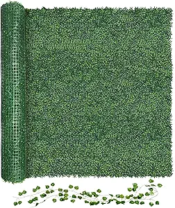 Artificial Boxwood Roll Grass Wall Panels, Greenery Outdoor 48"x120" (40 Sqft) UV-Anti Fake Ivy Privacy Fence Screen for Patio, Balcony, Garden, Backyard, and Fence Decor-Includes 5 PCS 79" Vines