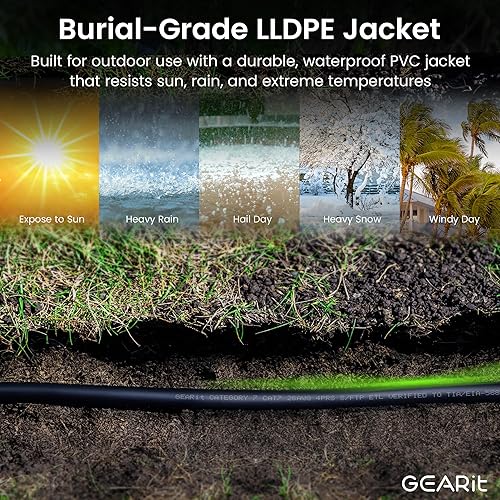 Miniatura 4 de GEARit Cable Ethernet Cat7 para exteriores (25 pies), par trenzado de lámina blindada SFTP, cobre puro, LLDPE, impermeable, entierro directo, en