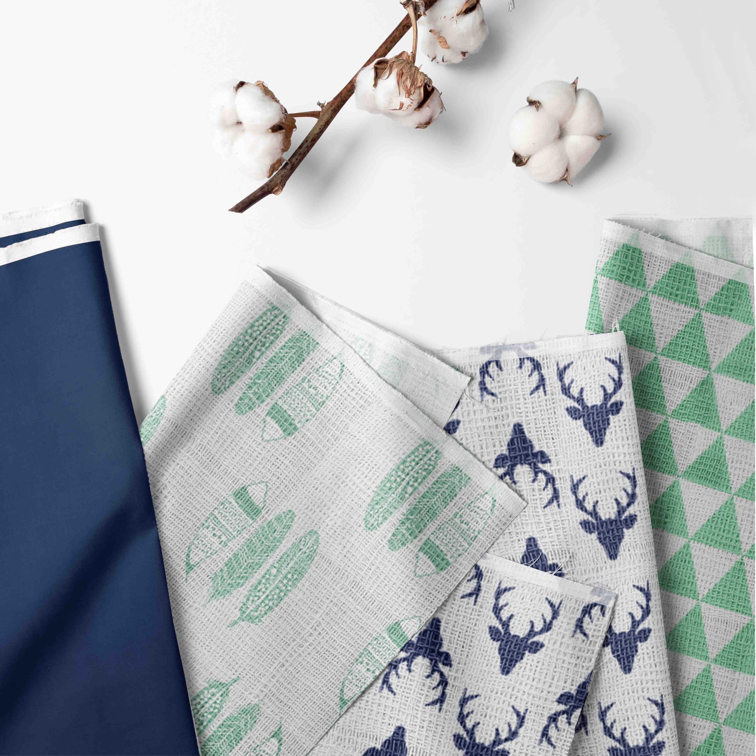 Bacati - Tribal Feathers Buck Triangles 4-Piece Muslin Crib Bedding Set with Sleep Sack - Mint/Navy Boys
