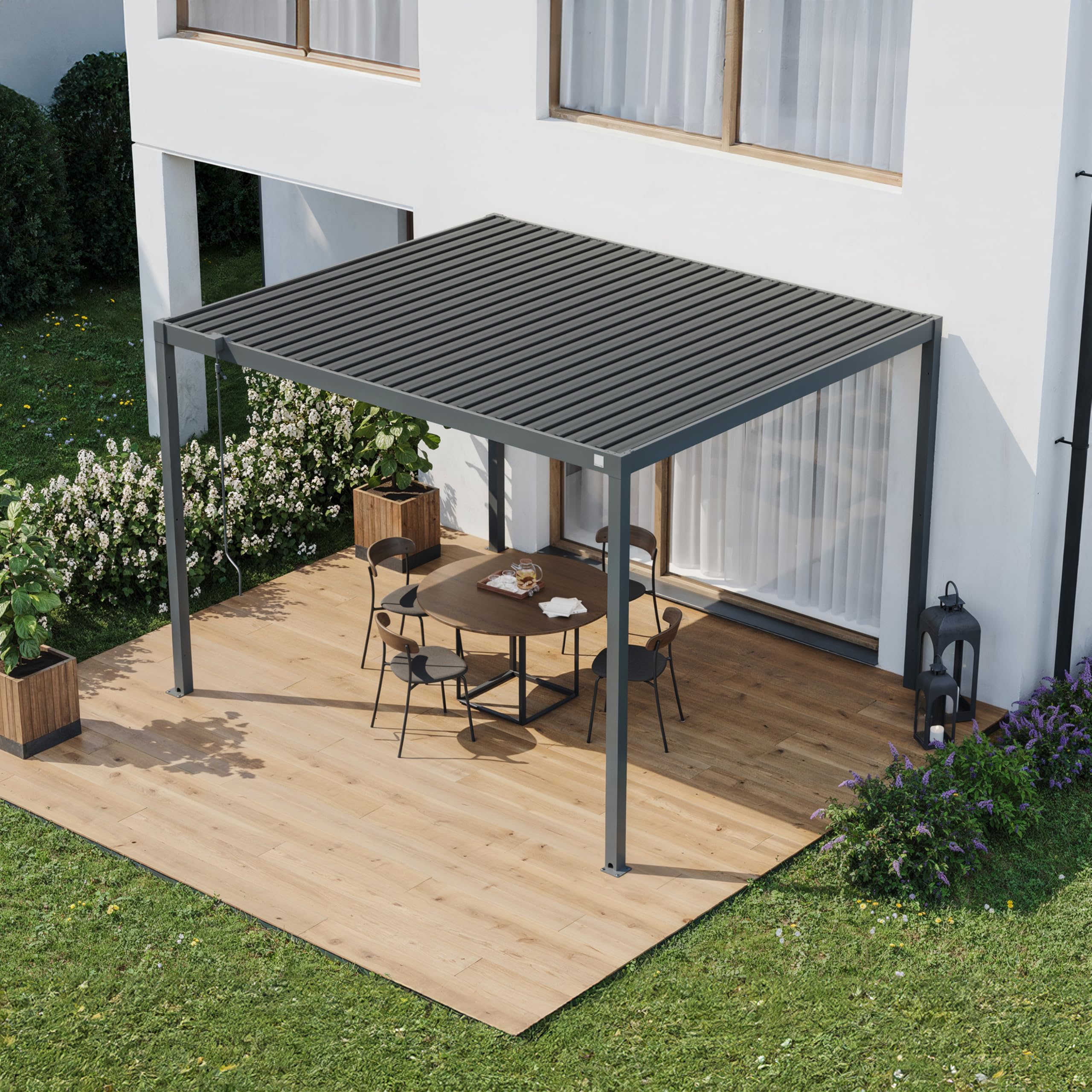 PRIMEYARD Pergola bioclimatique 3x3,5 m Poteaux et Toit à Lames en Acier - Anthracite