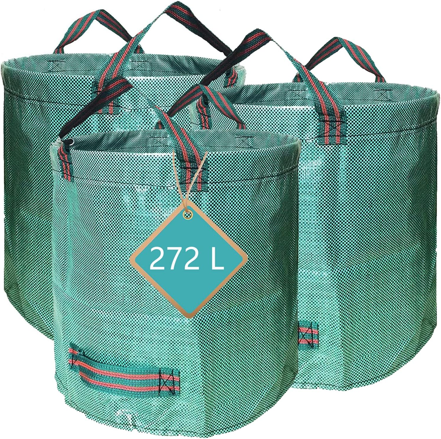 QHC sehen Garden Waste Bags Heavy Duty 272Litre Reusable Outdoor Trash Garden Yard Trash Bag Foldable Camping Recycling Bags for Leaf, Trash, Debris, Strong Handles, Easy to Maneuver, 3-Pack