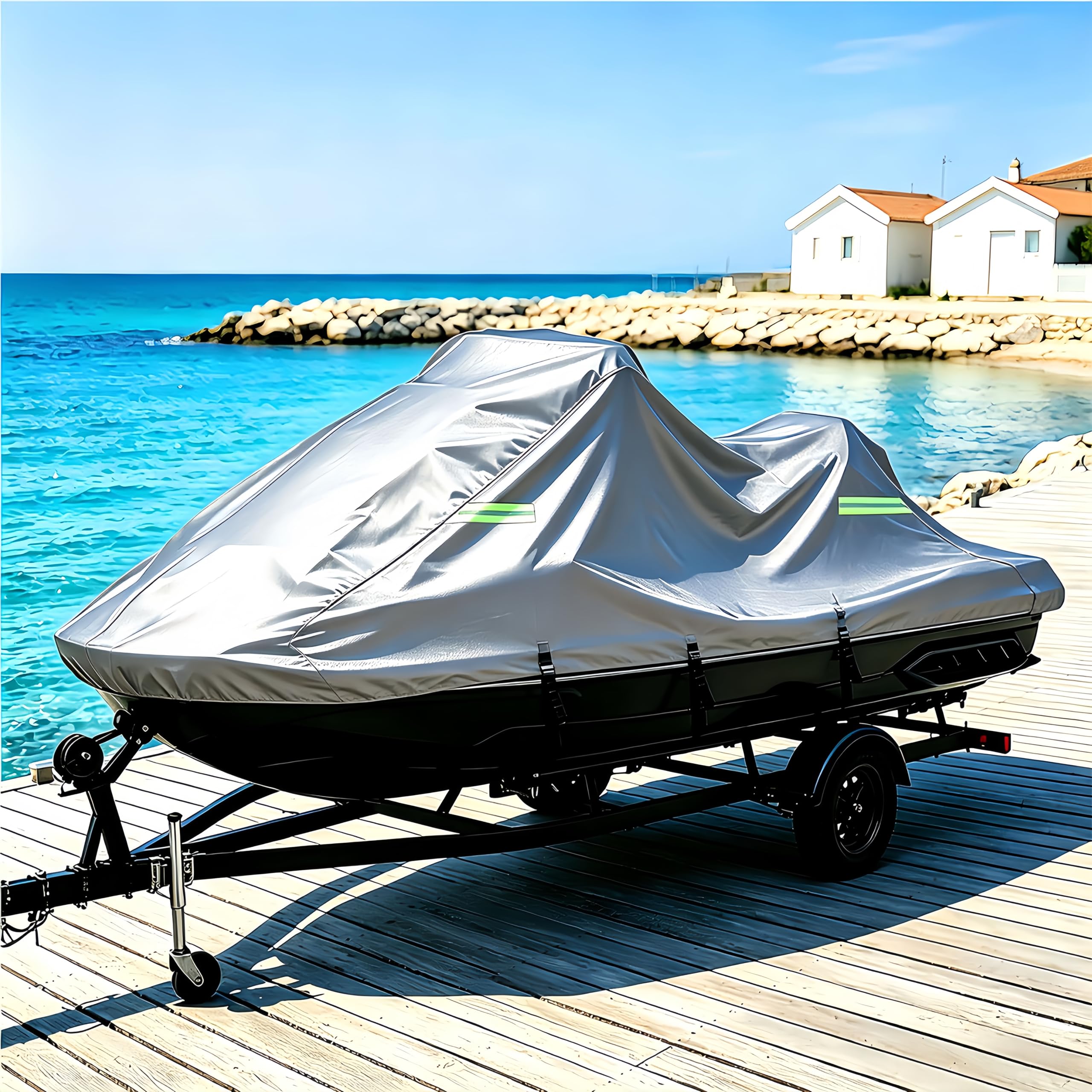 Copertura per Jet Ski per Bombardier Sea-Doo GTS 1994 | Telo Copri Barca a Motore 300D Rimorchiabile Protezione UV Antimuffa con Sfiati e Cinghie Regolabili Antivento e Resistente