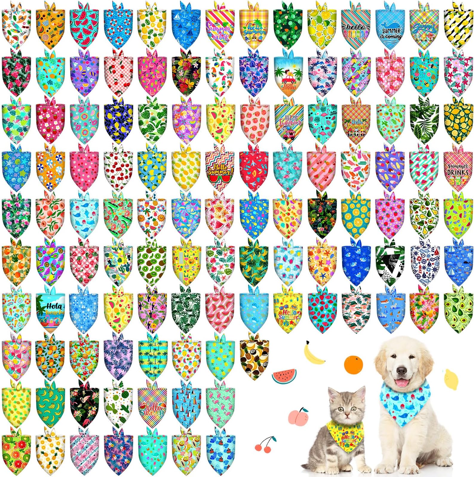 120 Pcs Summer Dog Bandanas Bulk Hawaii Dog Scarves Bibs