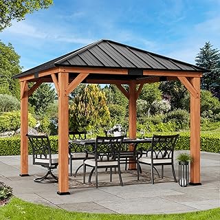 Modern Shade Tranquil Grove Wood Gazebo 10' x 10', Permanent Grill Gazeb...