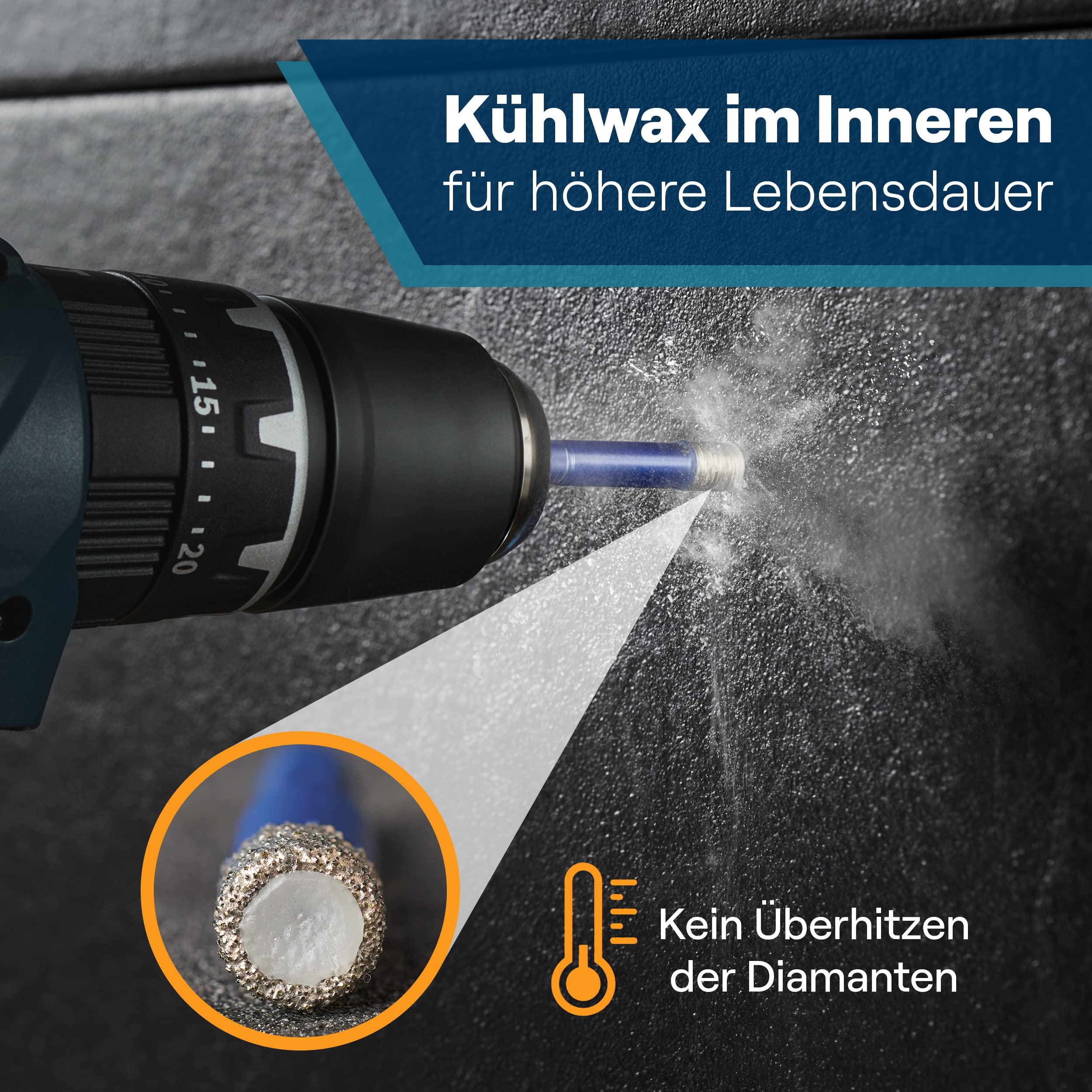 WERKSTEIN® Fliesenbohrer Set mit Diamantbohrkronen & Karbid Anbohrer [GRÖßEN 6, 8, 10 & 12 MM] - Diamantbohrer für Fliesen & Feinsteinzeug - Fliesenbohrer Set für Keramik, Granit & Naturstein