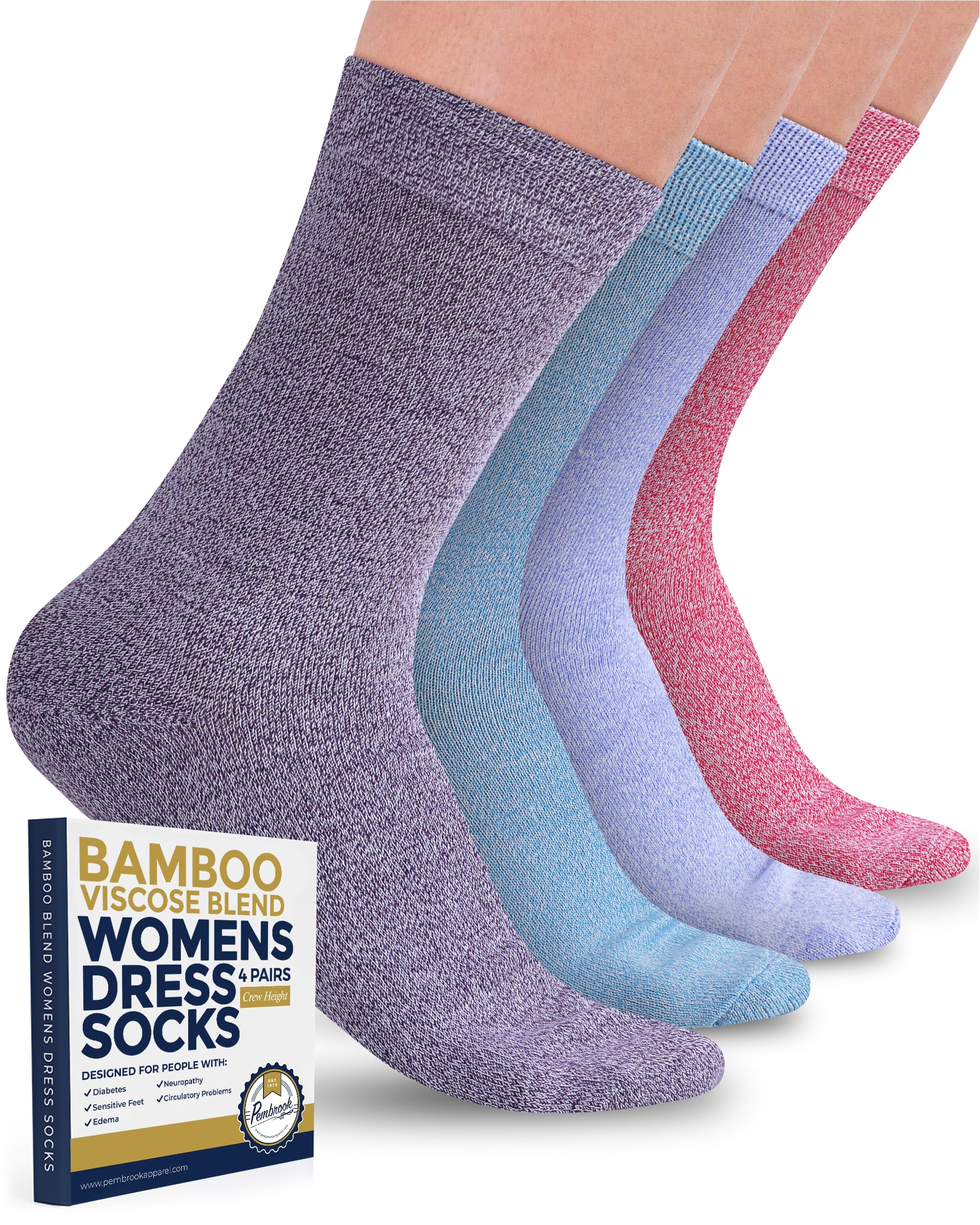 Pembrook Bamboo Viscose Dress Socks Women - 4 Pairs Crew Trouser Socks Women | Moisture Wicking Thin Socks Women
