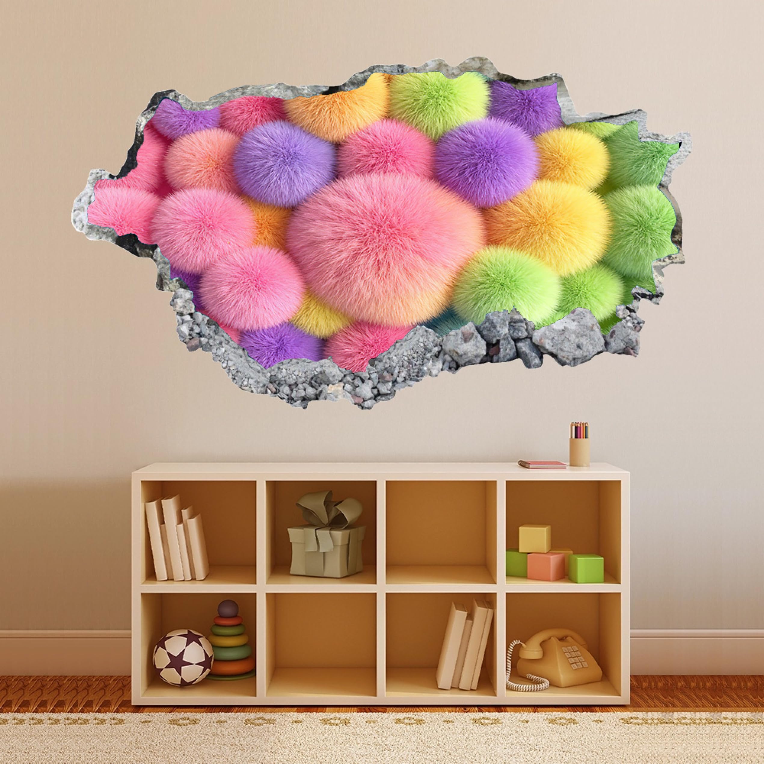 Wandtattoo 3D Wandaufkleber Haarballenfarbe Wandsticker Wanddeko Wandbilder für Wohnzimmer Schlafzimmer Badezimmer Flur Küche Möbel Aufkleber 58x101cm