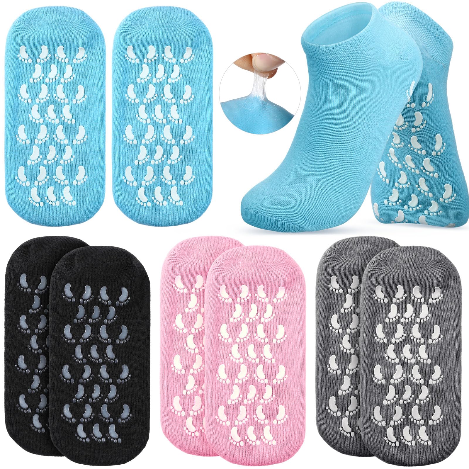 Chuarry 4 Pairs Moisturizing Socks Gel Socks for Dry Cracked Feet Soft Foot Lotion Socks Reusable Spa Socks for Women Repairing Gel Lining Infused with Essential Oils and Vitamins (Multicolor)