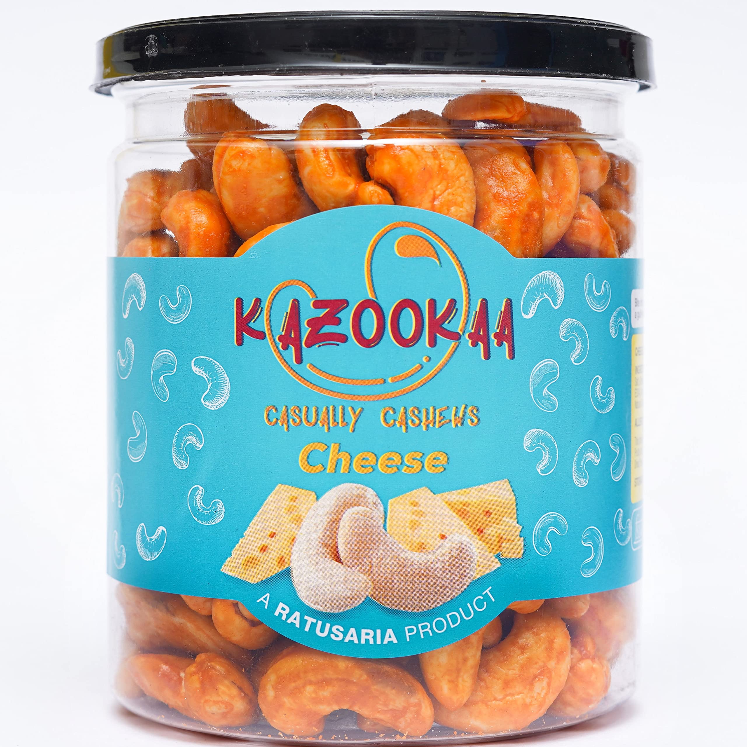 KAZOOKAA Cheese Cashew | Flavoured Nuts | Roasted Snack | Cheesy Cheese Kaju - 250 gm (Reusable PET Jars)