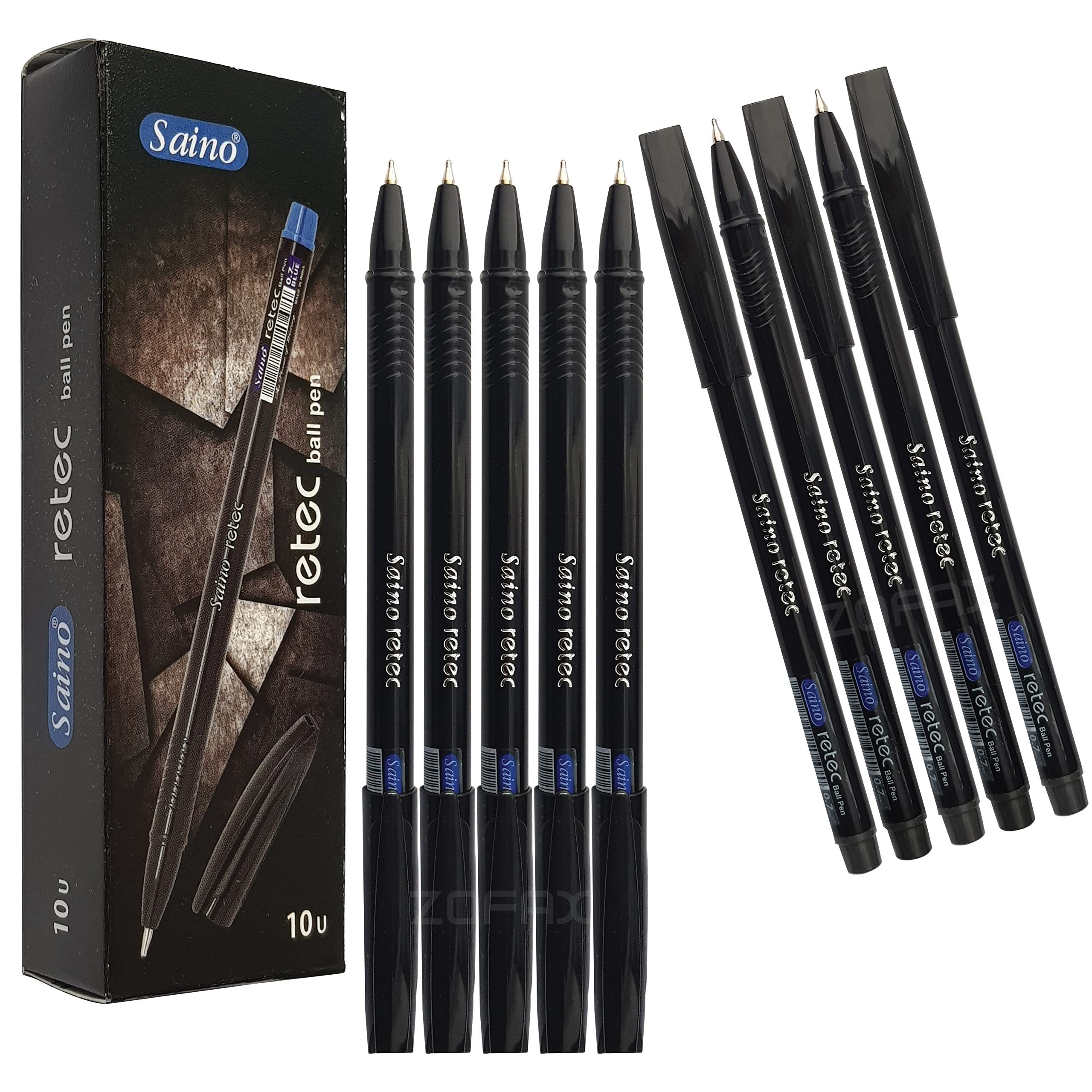 SAINORetec Ballpoint Pens, BLACK, Fine Point (0.7mm), Pack of 10, Fine Writing, Smooth Ball Pens, Comfort Grip, Ideal for School Office Home Business Pens