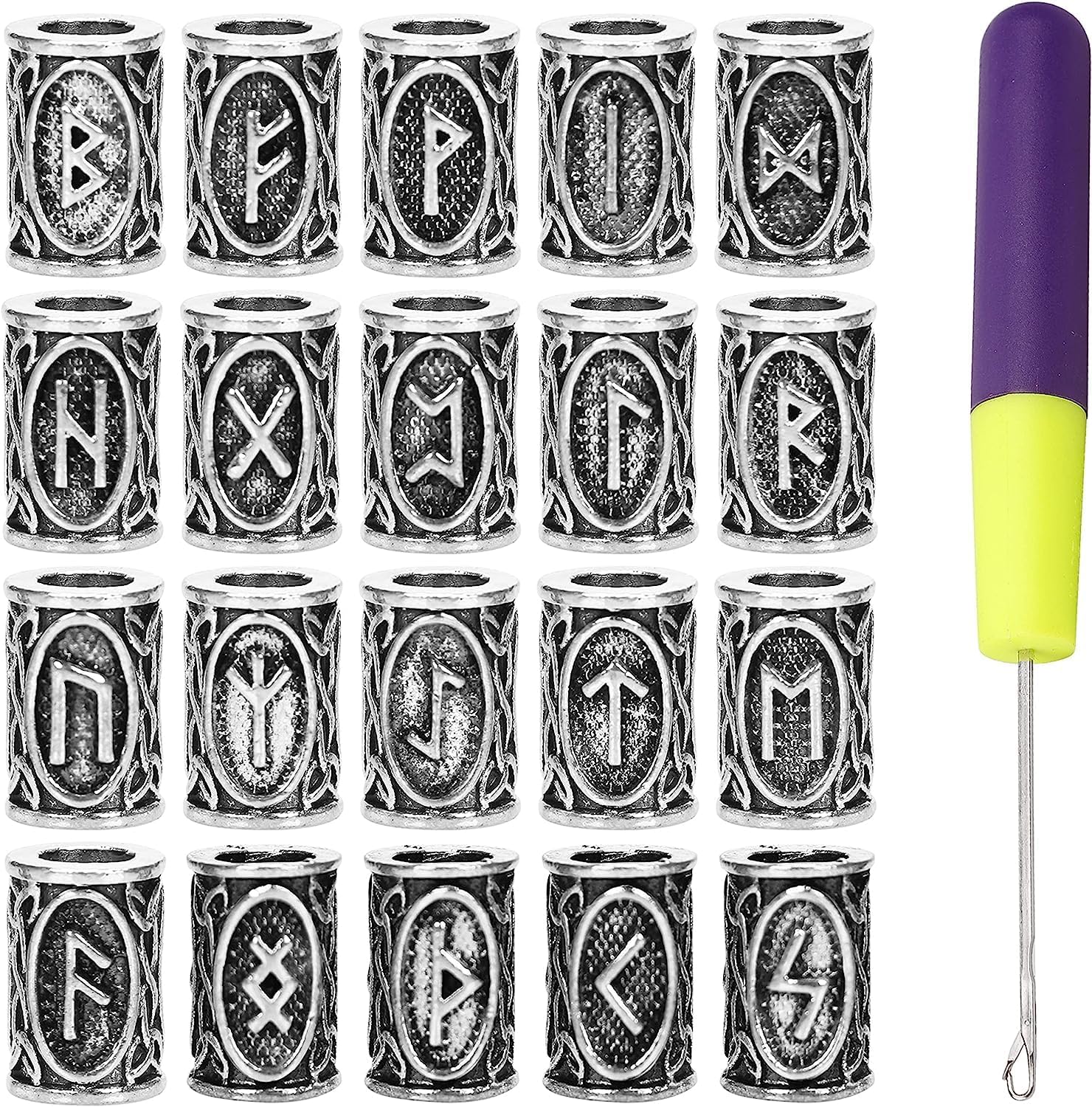 24PCS Viking Hair Beads Norse Rune Bead Antique Hair Beard Pendants DIY