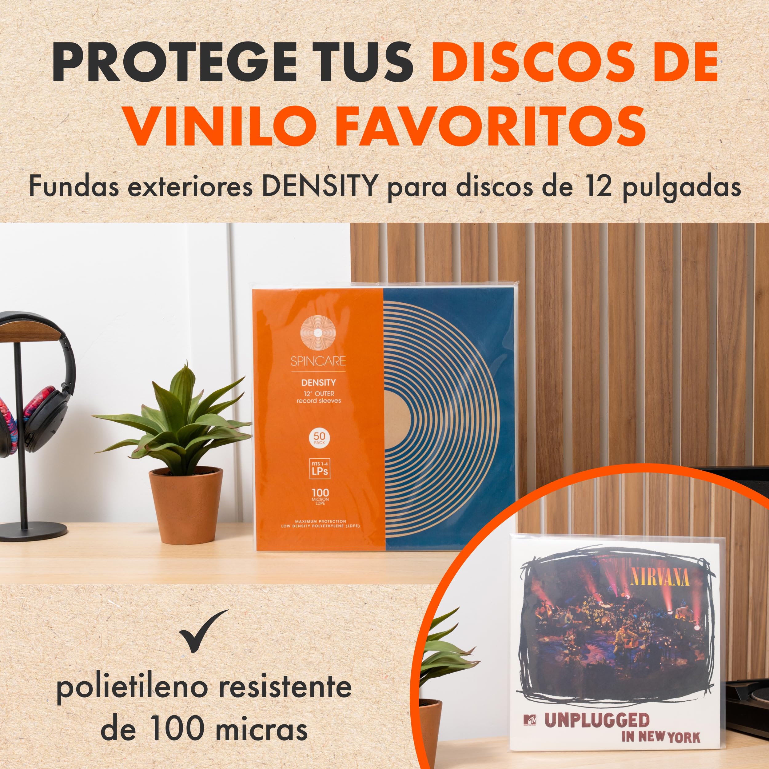 Spincare 100x Fundas Exteriores 12 Pulgadas con protección UV para vinilos | Density Funda Protectora para LP Simple y Doble álbum | Polietileno Resistente para Almacenamiento de Discos