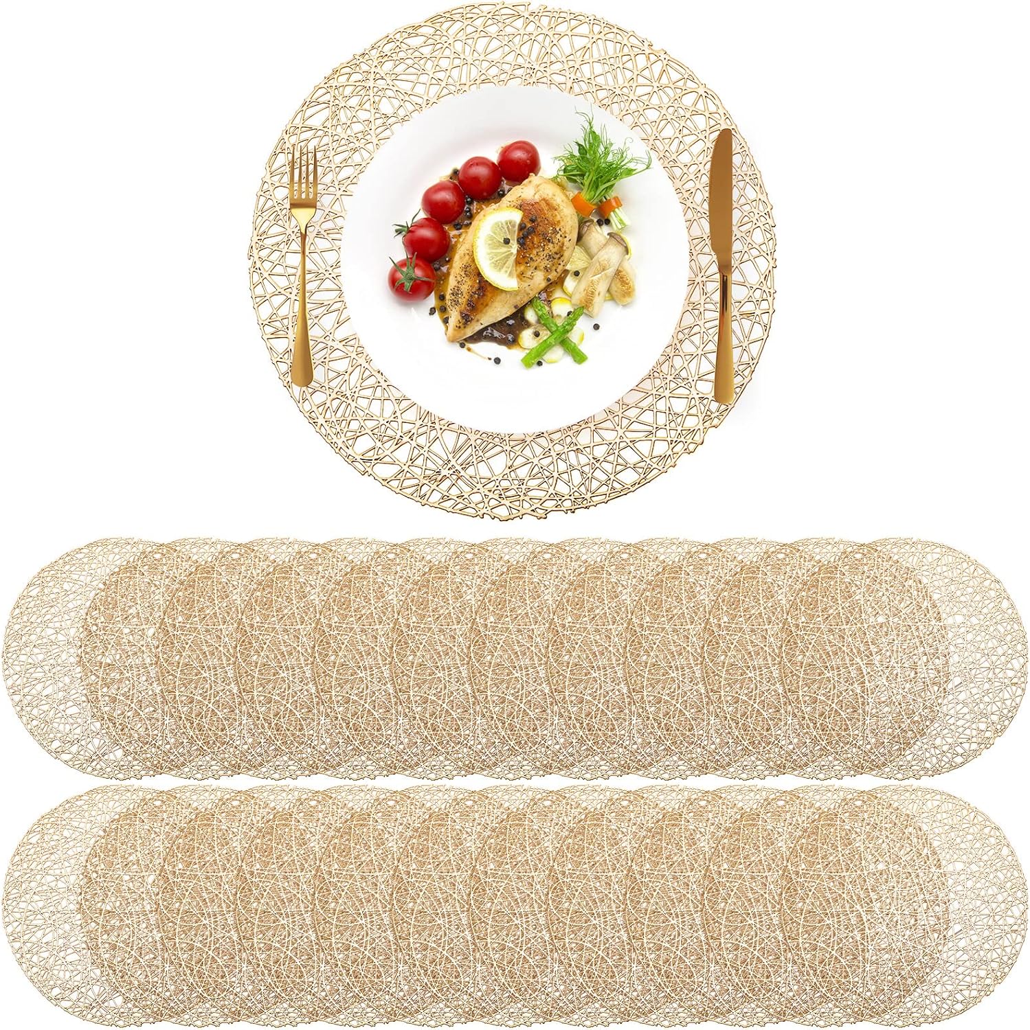 Sieral 24 Packs Gold Round Placemats 15 Inch Hollow Out