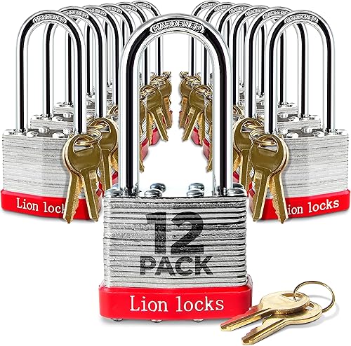 Miniatura 8 de Lion Locks 4 Candados de Llave Igual con Grillete Largo de 2", 8 Llaves, Candado de Acero Endurecido, Cilindro de Pines de Latón Resistente a