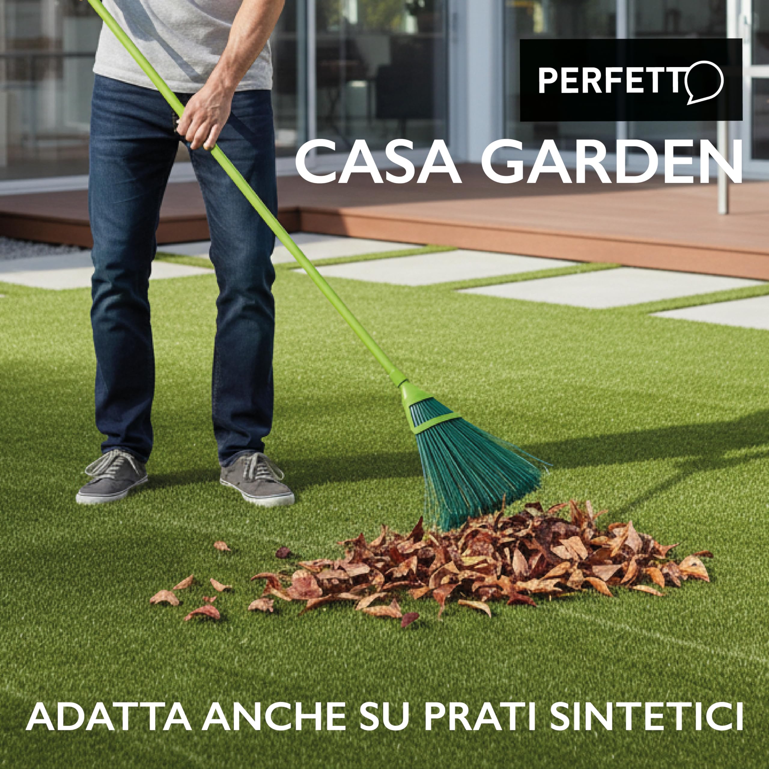 Perfetto - Casa Garden - Scopa Rastrello Flessibile - Raccolta Foglie e Detriti per Giardino. Cm 42.