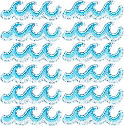 20 parches bordados de olas del océano, parche de onda de mar azul, parche de reparación para ropa, chaquetas, gorras, parches bordados, parches de