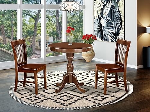 Miniatura 9 de East West Furniture Eden - Juego moderno de 3 piezas que contiene una mesa redonda de madera con pedestal y 2 sillas de comedor tapizadas de tela de