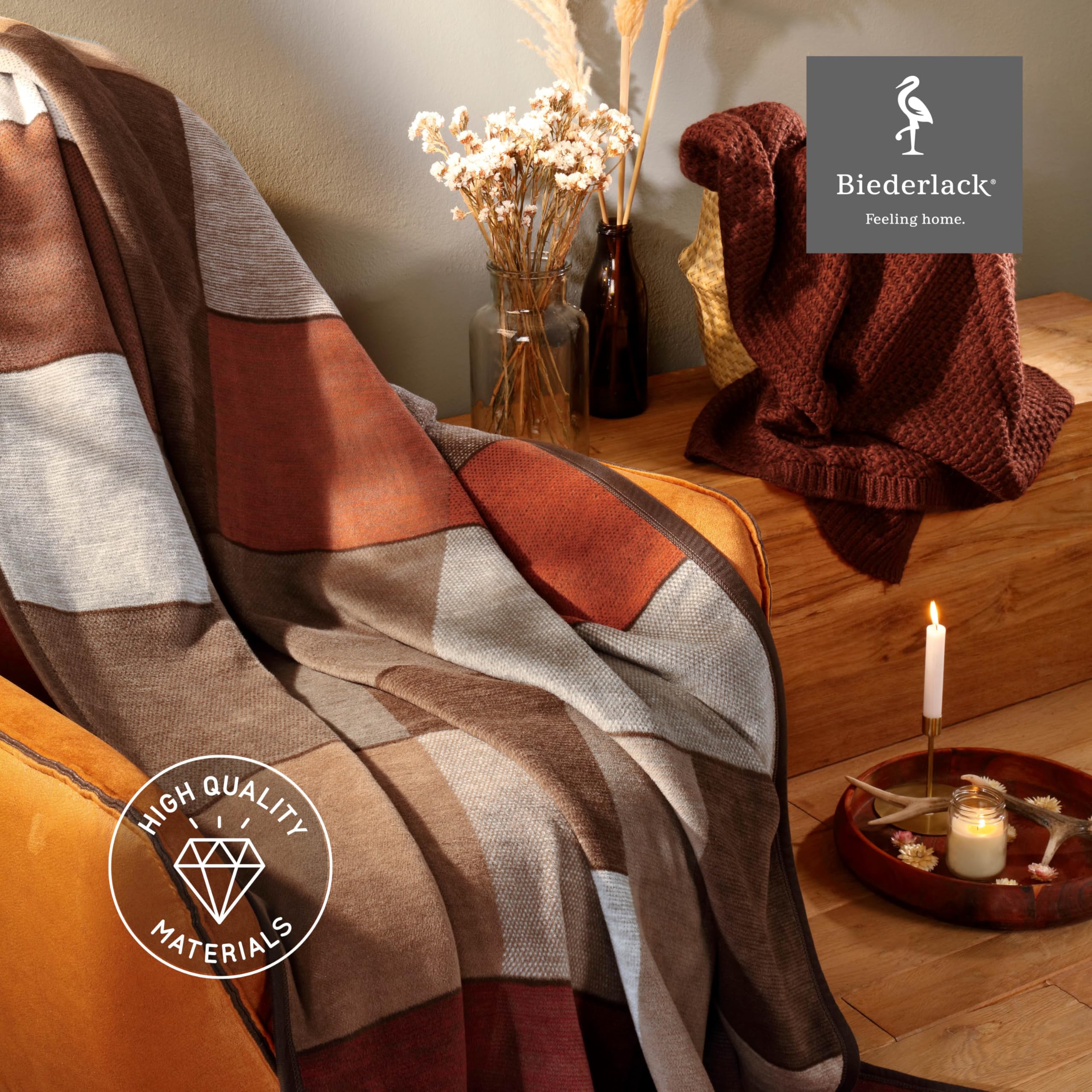 biederlack® weiche Kuscheldecke Brown Squares, Wohndecke in 150x200 cm