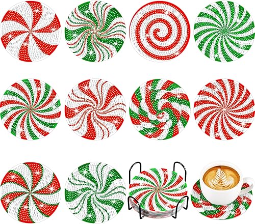 10 posavasos con diseño de diamantes de caramelo de Navidad, para manualidades, con soporte para manualidades, para principiantes, adultos y niños