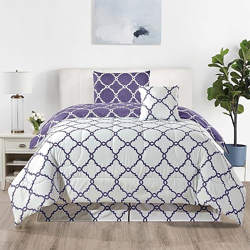 Miniatura 6 de LDC LUX DECOR COLLECTION Juego de edredón individual Quatrefoil Lavender- Experimenta la comodidad con el edredón individual  Juego de edredón de 5