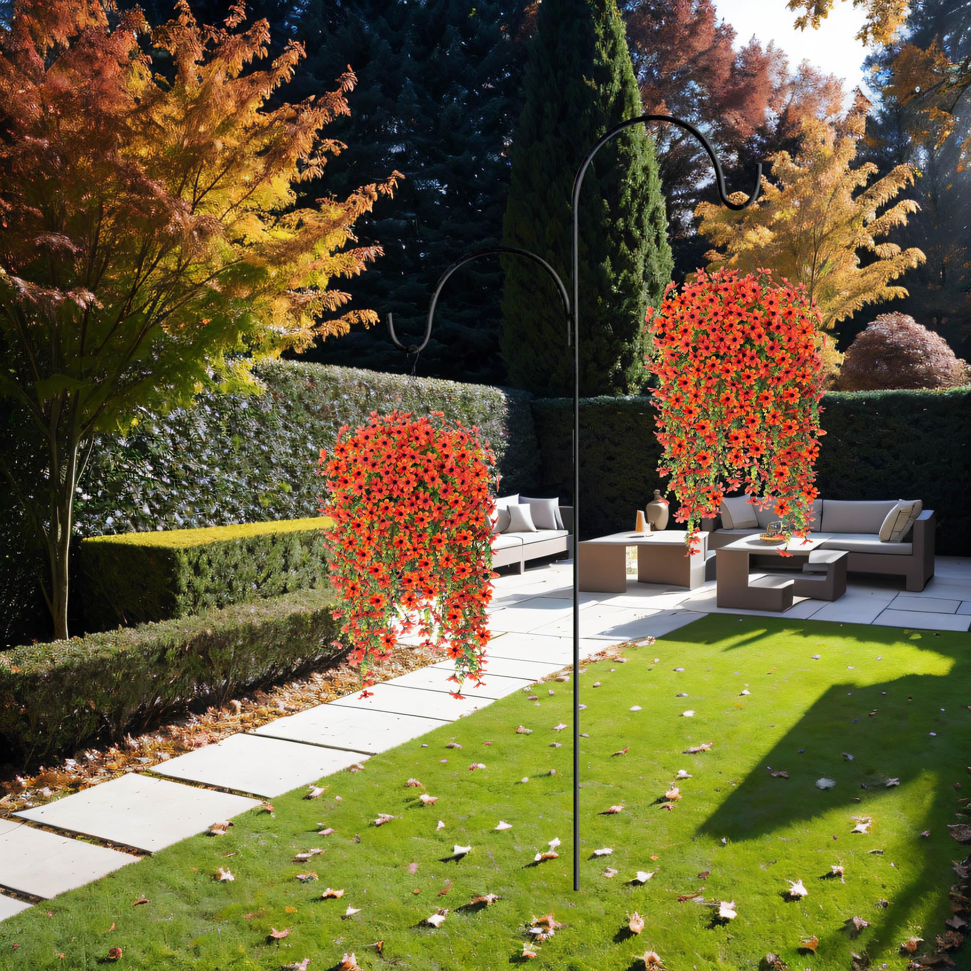 2 Stück Künstliche Hängeblumen Für Draußen – Veilchen Mit Eukalyptus, UV-beständig, Für Balkon, Terrasse & Herbstdeko