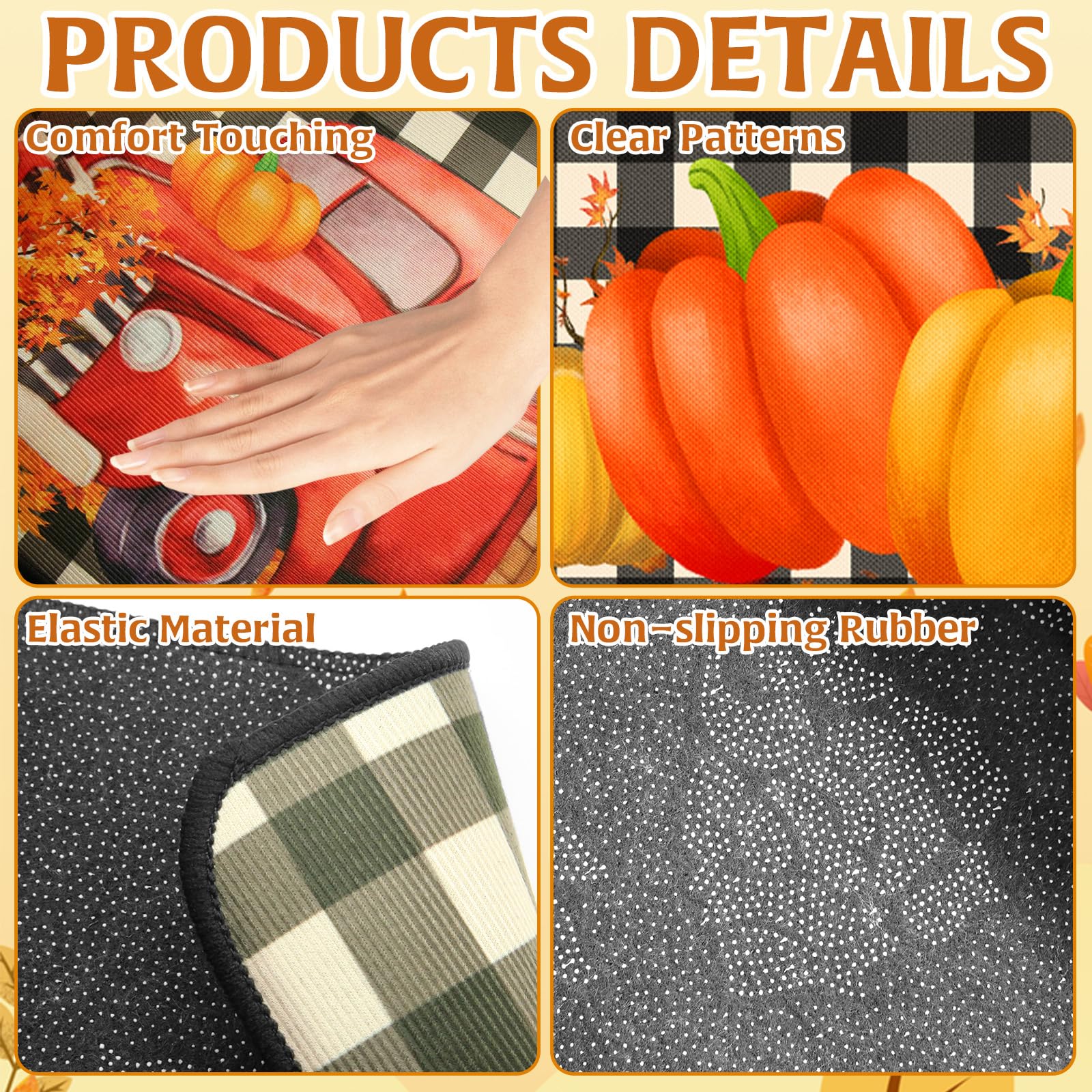 Tappeti e stuoie da cucina autunnali per il Ringraziamento, set di 2 decorazioni per pavimenti, tappetini da cucina autunnali con zucca per interni, tappeti autunnali per l'arredamento della casa