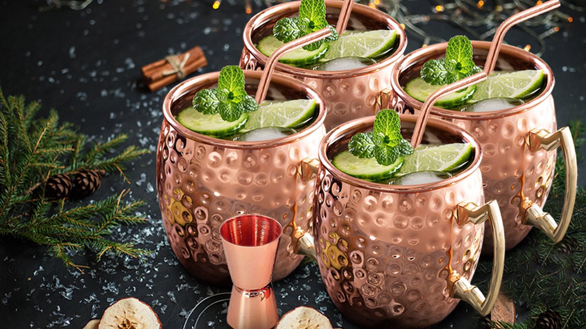 Moscow Mule - Set Di 4 Tazze In Rame Con Cannucce, 453g, Fatte A Mano, Regalo Elegante
