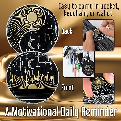 Miniatura 4 de Token de afirmación de regalo de recuperación de monedas AA con chip de sobriedad al despertar | Medallón chapado en oro Yin Yang de sol y luna