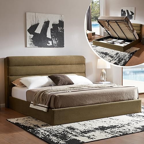 Lift Up Storage Bed King Size, Upholstered Platform Bed with