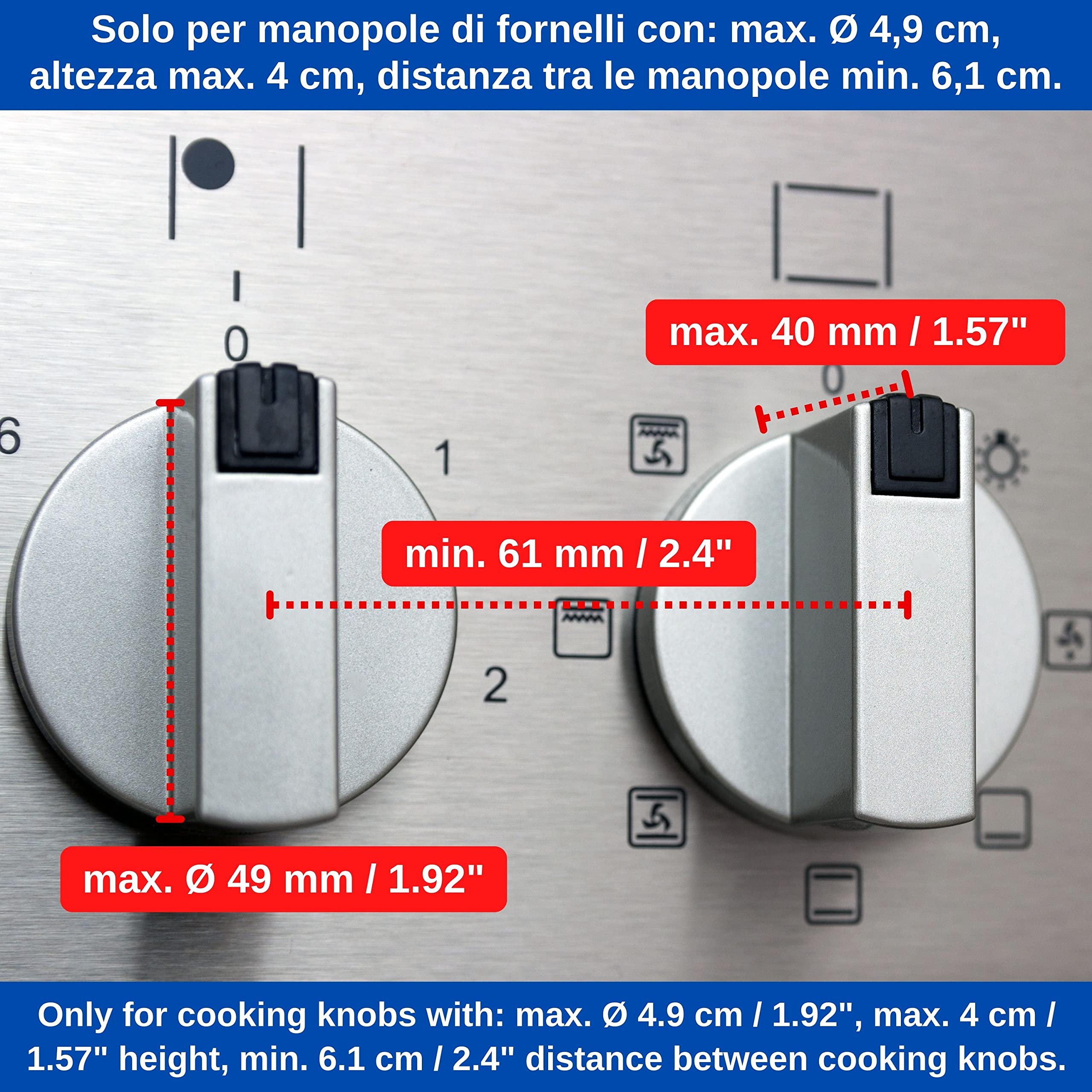 Copri Manopola per Fornello, 6 piezas, Trasparente, Protezione per Manopole del Piano Cottura, Blocco di Protezione per Fornelli da Cucina, max. Ø 49 mm manopola, min. 61 mm distanza centro a centro