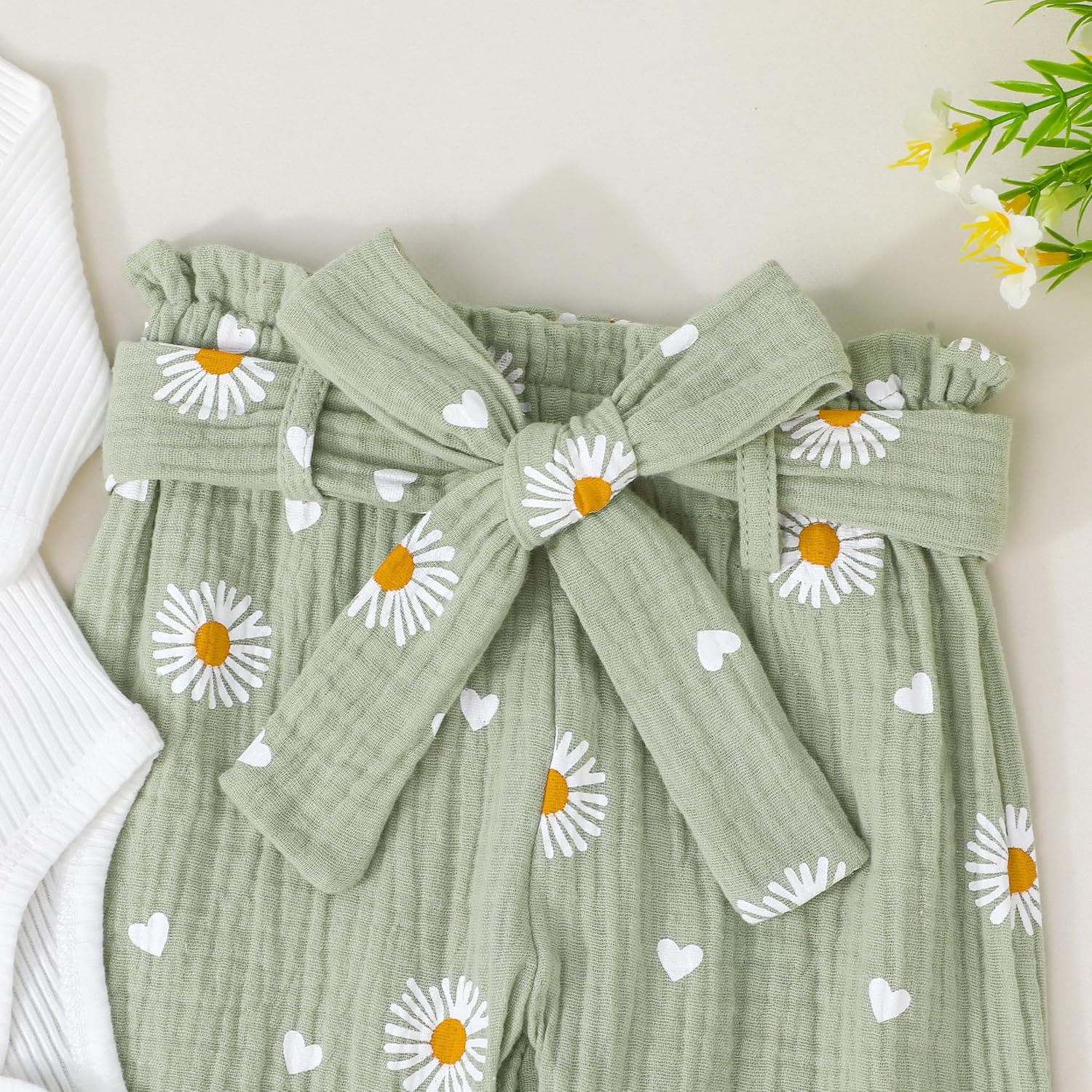Newborn Baby Girl Clothes Ribbed Knit Romper Heart Daisy Print Pants for 0 3 6 12 18 24 Months Girl Outfits - Image 6