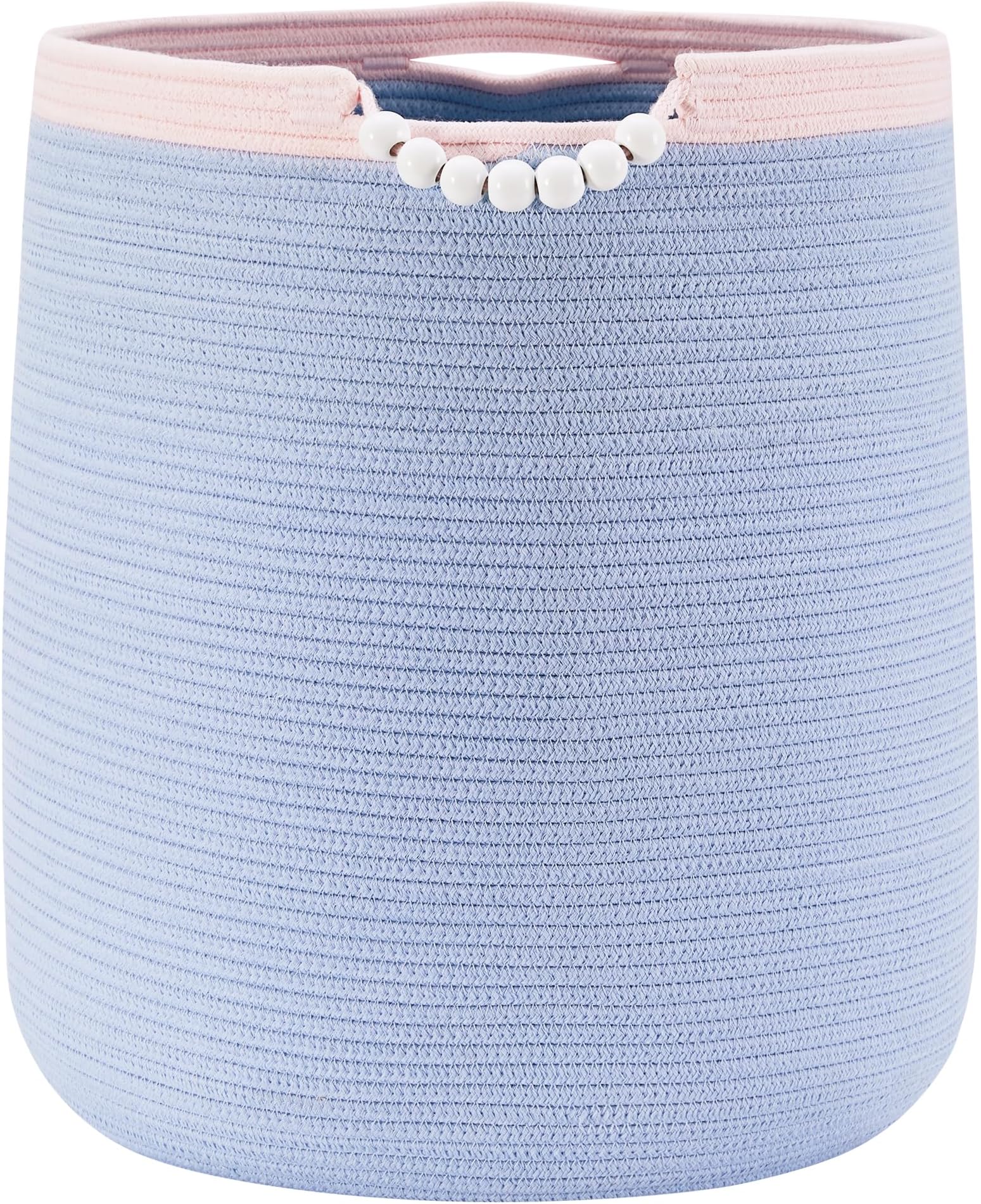 65L Blue Woven Rope Laundry Hamper Basket for Clohtes Boho Tall Rope Baskets for Blanket Large Baby Nursery Hamper for Girls Kids 16"Wide 19"Tall