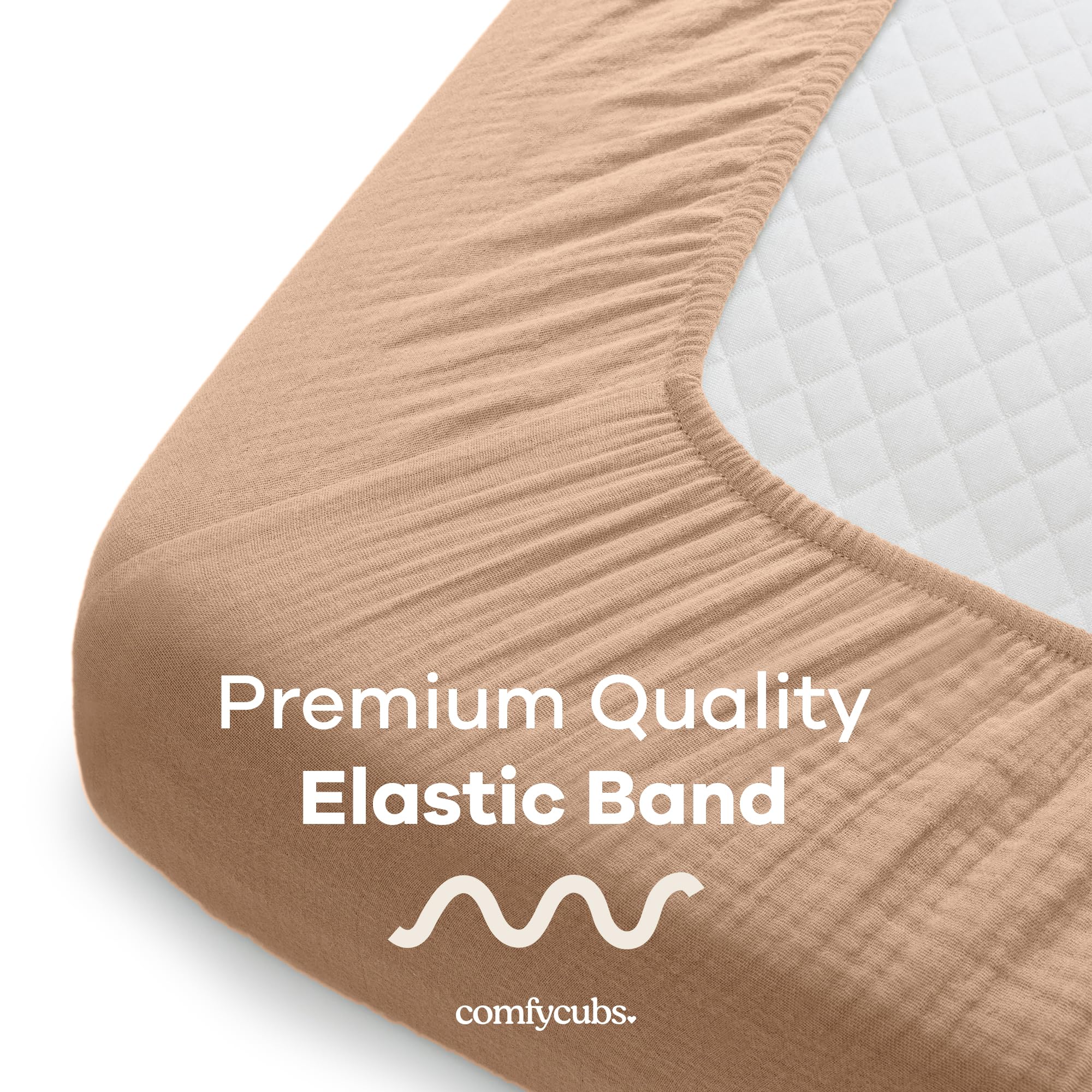Comfy Cubs Muslin Fitted Cot Sheet, Soft & Breathable for Standard Baby Cot & Crib Mattress, Snug Fit with Secure Elastic - Image 3