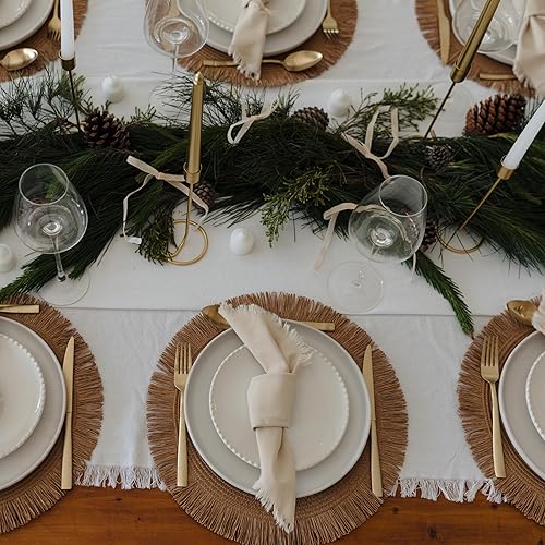 Miniatura 2 de Hermoso juego de 6 manteles individuales y servilletas bohemios  Hecho a mano de algodón tejido de arpillera y paja decoración de mesa para comedor,