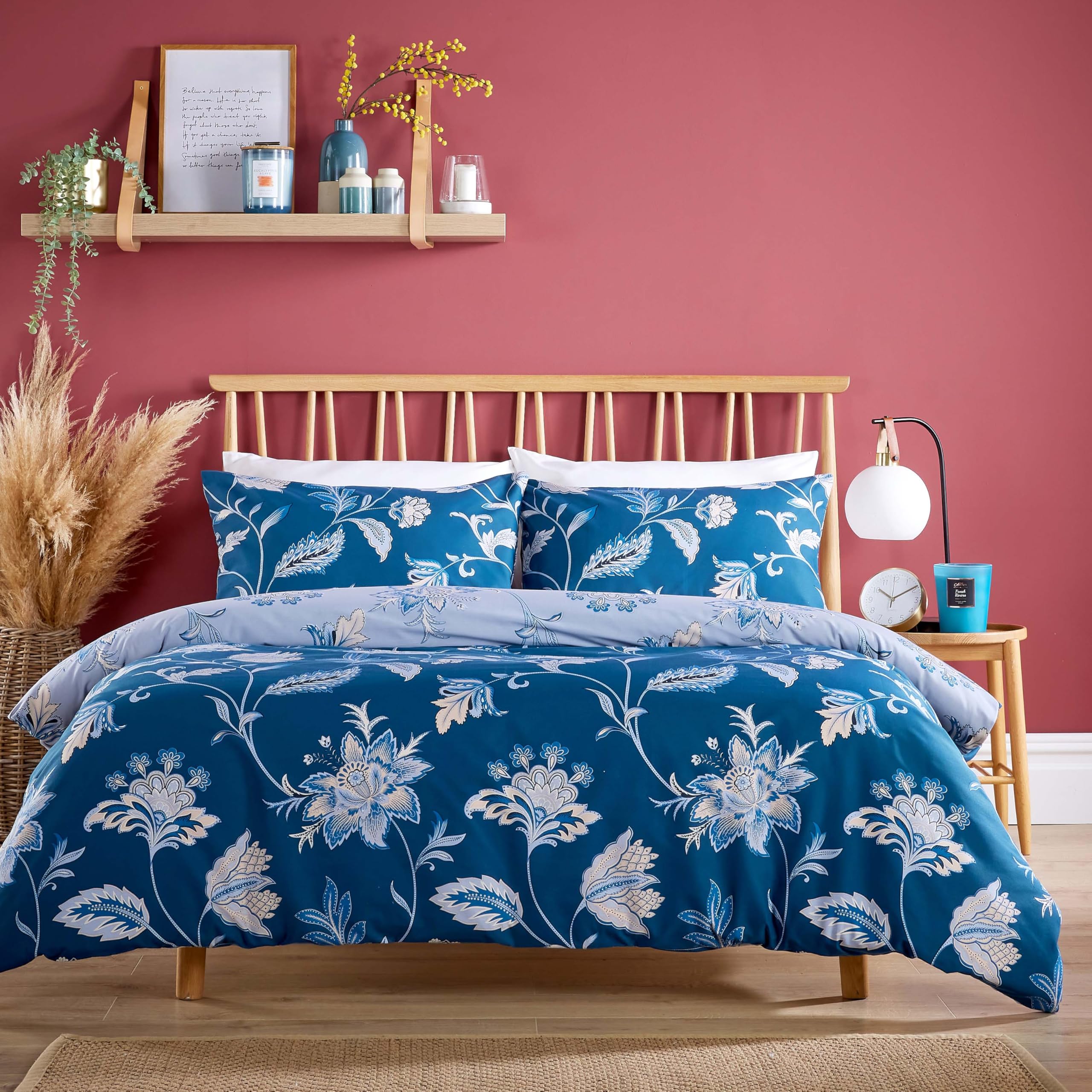 LIZZIE JACOBS Shimla Floral Duvet Cover Set Easy Care All Year Round Bed Linen Soft Quilt Covers Reversible Bedding Sets With Pillowcases (Teal, Single)