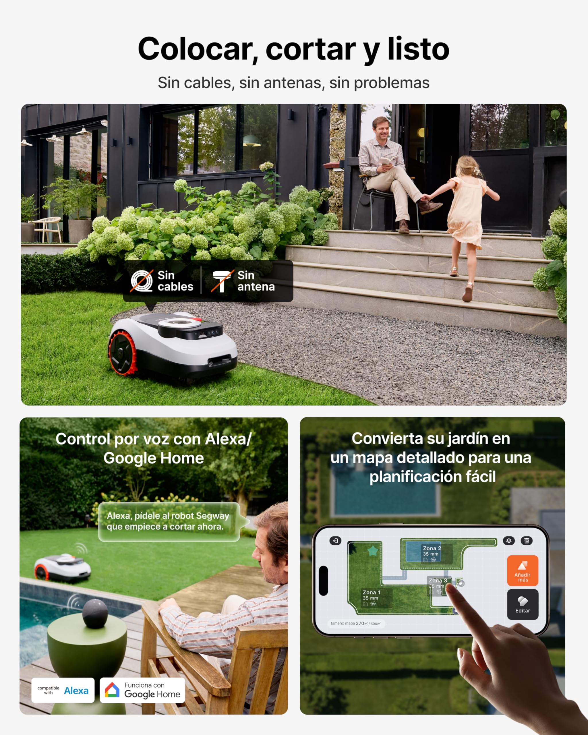 Segway Navimow i208 LiDAR Robot Cortacésped sin Cables para 800 m² con Garage M, LiDAR de Estado sólido + Vision, Cartografiado Automático, Pendientes del 45%, 4G Integrado (Envío por Separado)