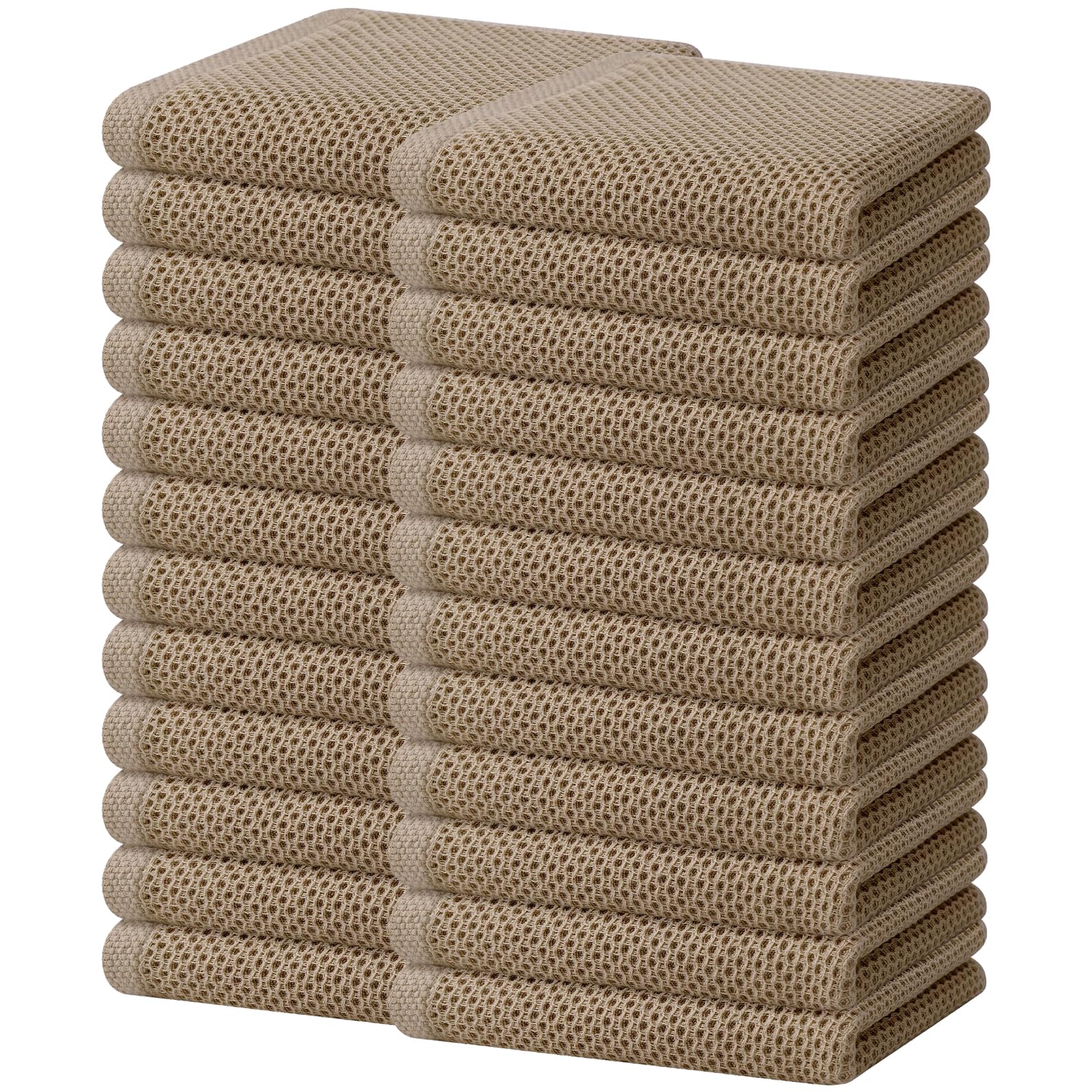 Homaxy 100% Cotton Waffle Weave Kitchen Dish Towels 24-Pack, Tan