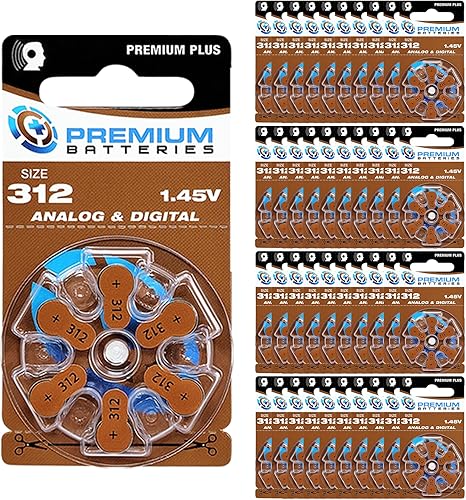 Miniatura 17 de Premium Batteries Tamaño 312, ZA312, PR41, P312 1.45V Zinc Air Baterías para audífonos con pestaña marrón (180 baterías)