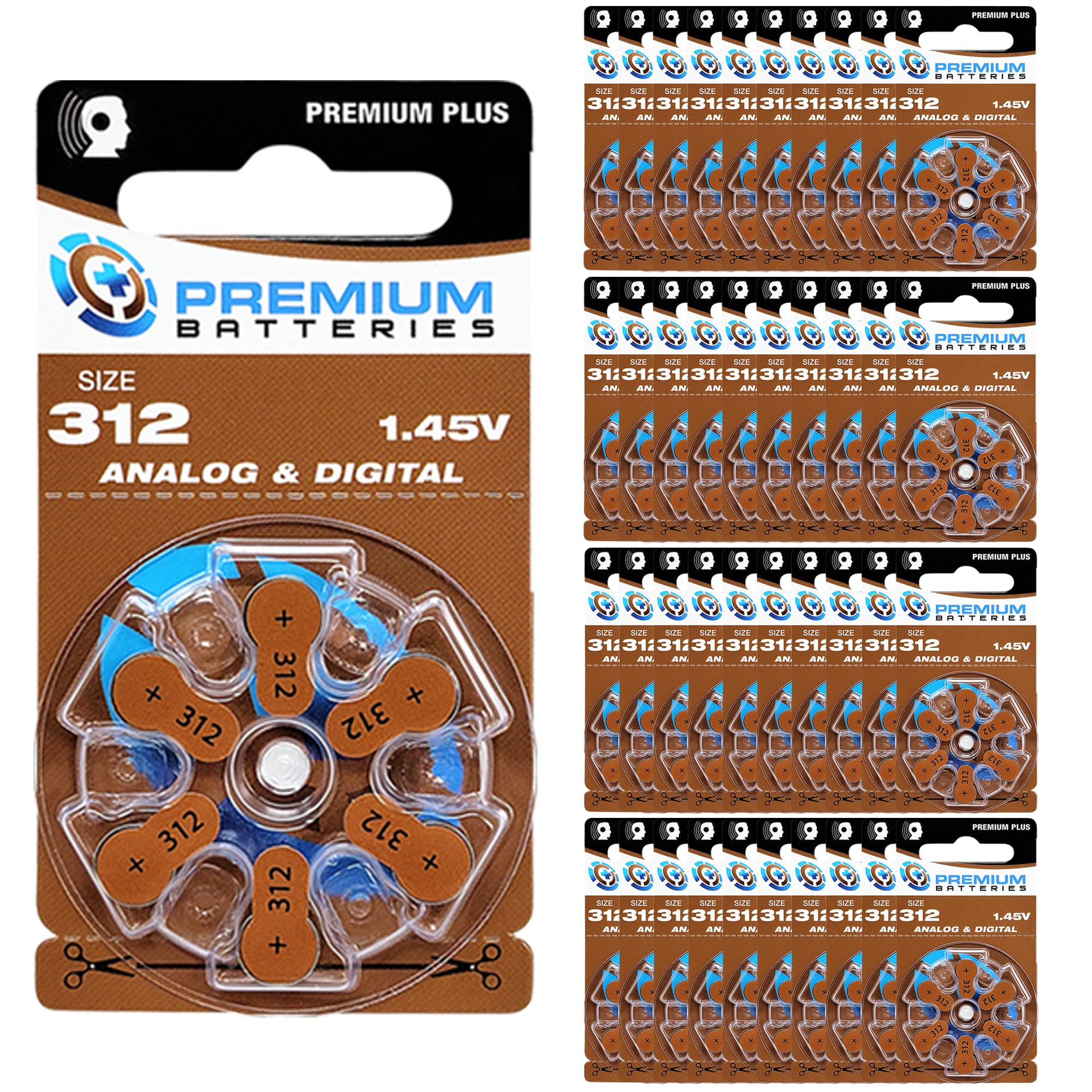 Premium Batteries Size 312, ZA312, PR41, P312 1.45V Zinc Air Hearing Aid Batteries Brown Tab (240 Batteries)