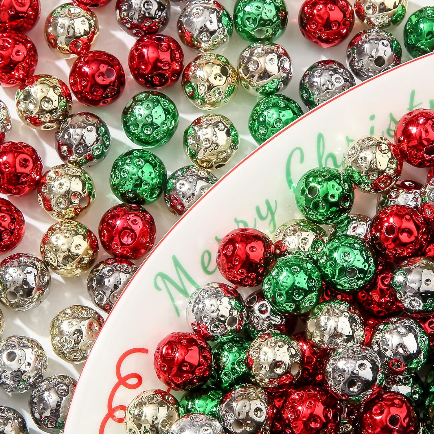16mm Xmas Acrylic Beads 100pcs Christmas Style Bead Red&Green&Golden&Silver Bubblegum Beads DIY Beading Hairband Bracelets Necklace Craft for DIY Jewelry Making (Christmas yunshi) - Image 3