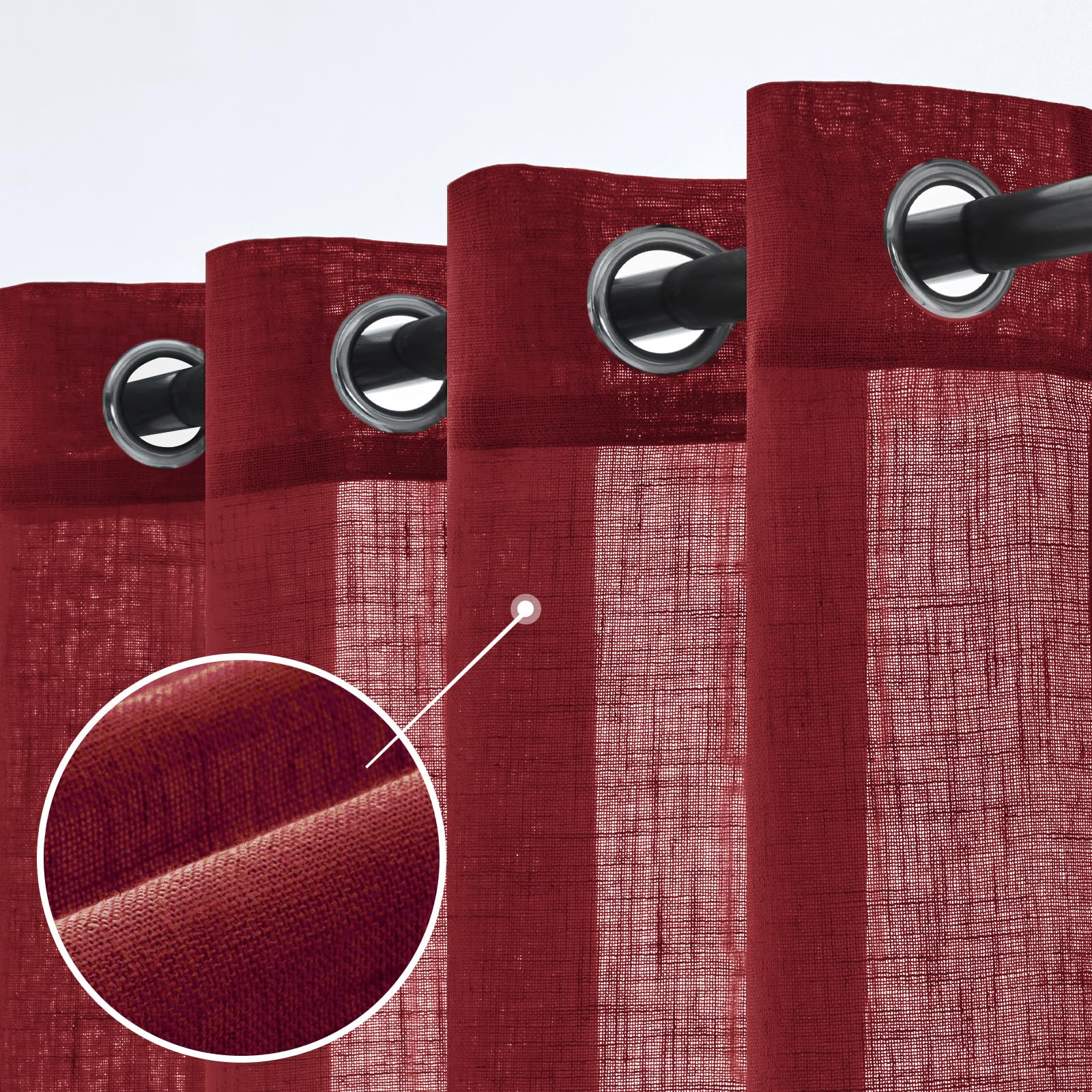 Woaboy Cortinas de Lino Visillo Translúcido Cortinas con Ojales Modernas Decorativas para Salón Ventana Habitación Dormitorio 2 Piezas 140x245cm Vino Rojo