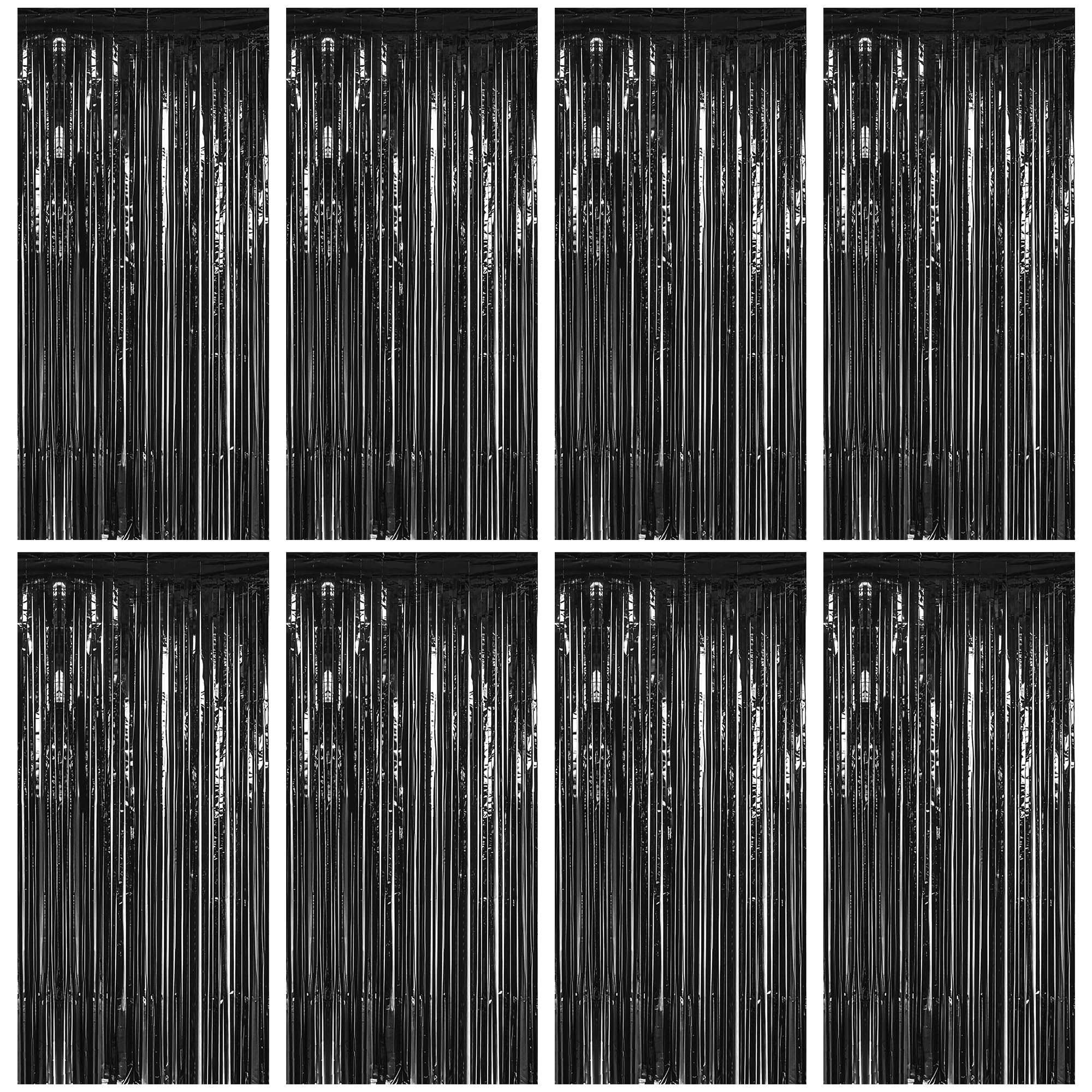 ZATAYE 8 Pack Black Halloween Foil Curtain Streamer Decorations