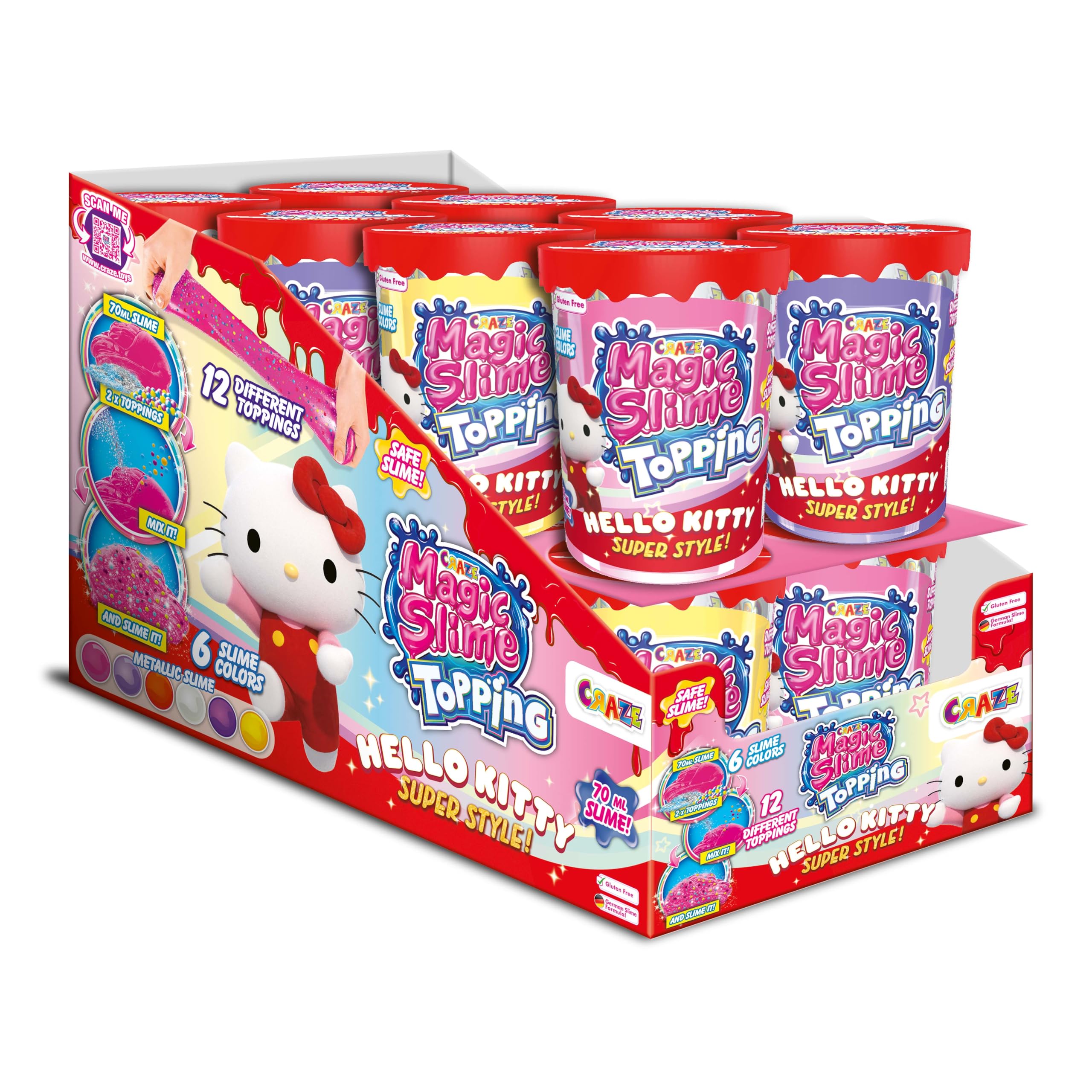 CRAZE MAGIC SLIME Hello Kitty Slime for Kids 16 x 70ml Bags – Kids Slime, 1 Glitter Bag, 1 Surprise Bag – Random Colours - Hello Kitty Gifts and Party Favours for Girls Ages 3+