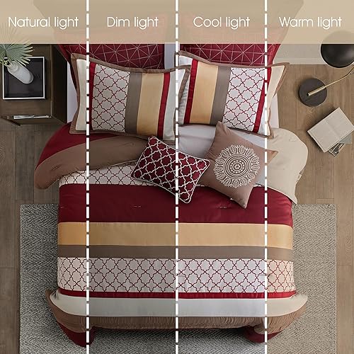 Miniatura 5 de Grand Avenue Juego de edredón moderno de 8 piezas de jacquard tamaño Queen, diseño geométrico y jacquard para todas las estaciones con edredones,