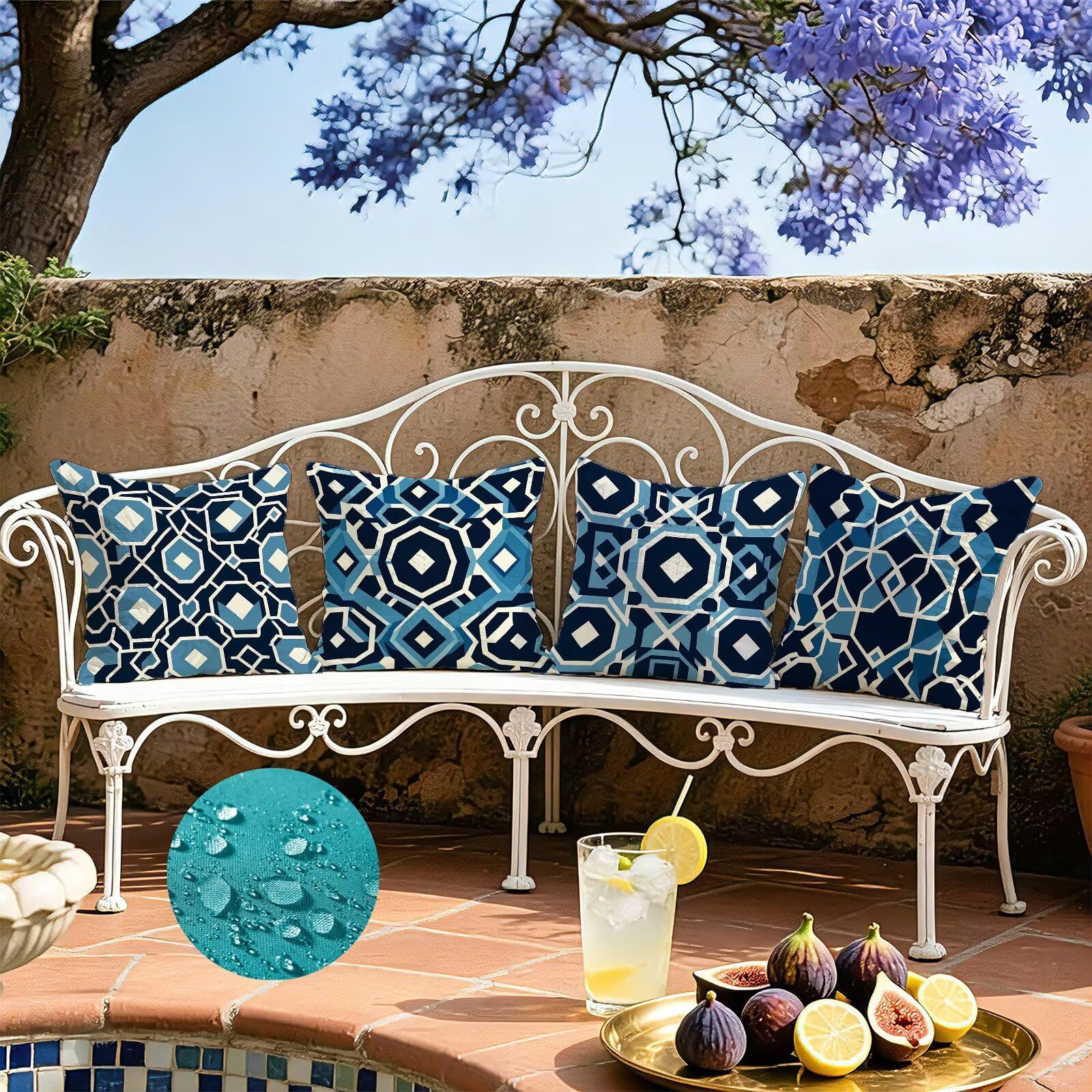 Blu Federe Cuscini Divano 50x50cm, Cuscini da Esterno Set de 4, Cod-171 | Velour Copricuscini Decorativi Letto Arredo, per Letto, Soggiorno, Giardino, Esterno, Casa Decorazione Set di 4 Astratto