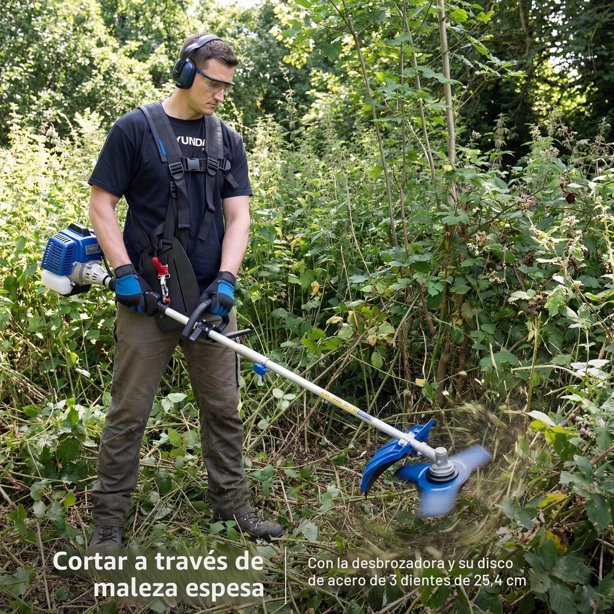 Hyundai Multi-Tool Térmica 56CC 5-en-1 - Desbrozadora, Corta-setos, Sierra de podar & Accesorios, Eje Separable, arnés Incluido, Sistema de jardinería versátil