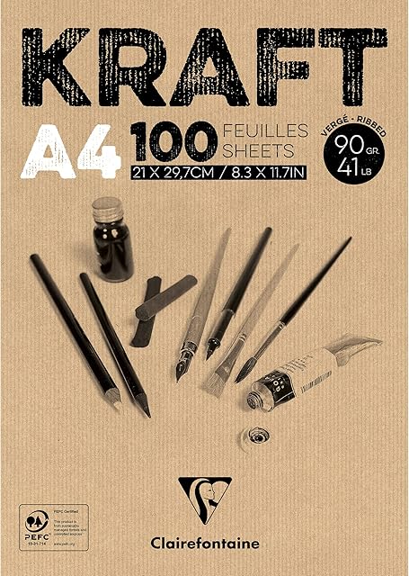 Clairefontaine - Ref 96545C - Kraft Glued Pad (100 Sheets) - A4 (297 x 210mm) Size, 90gsm Paper, Acid Free, pH Neutral - Suitable for Painting & Drawing - Brown