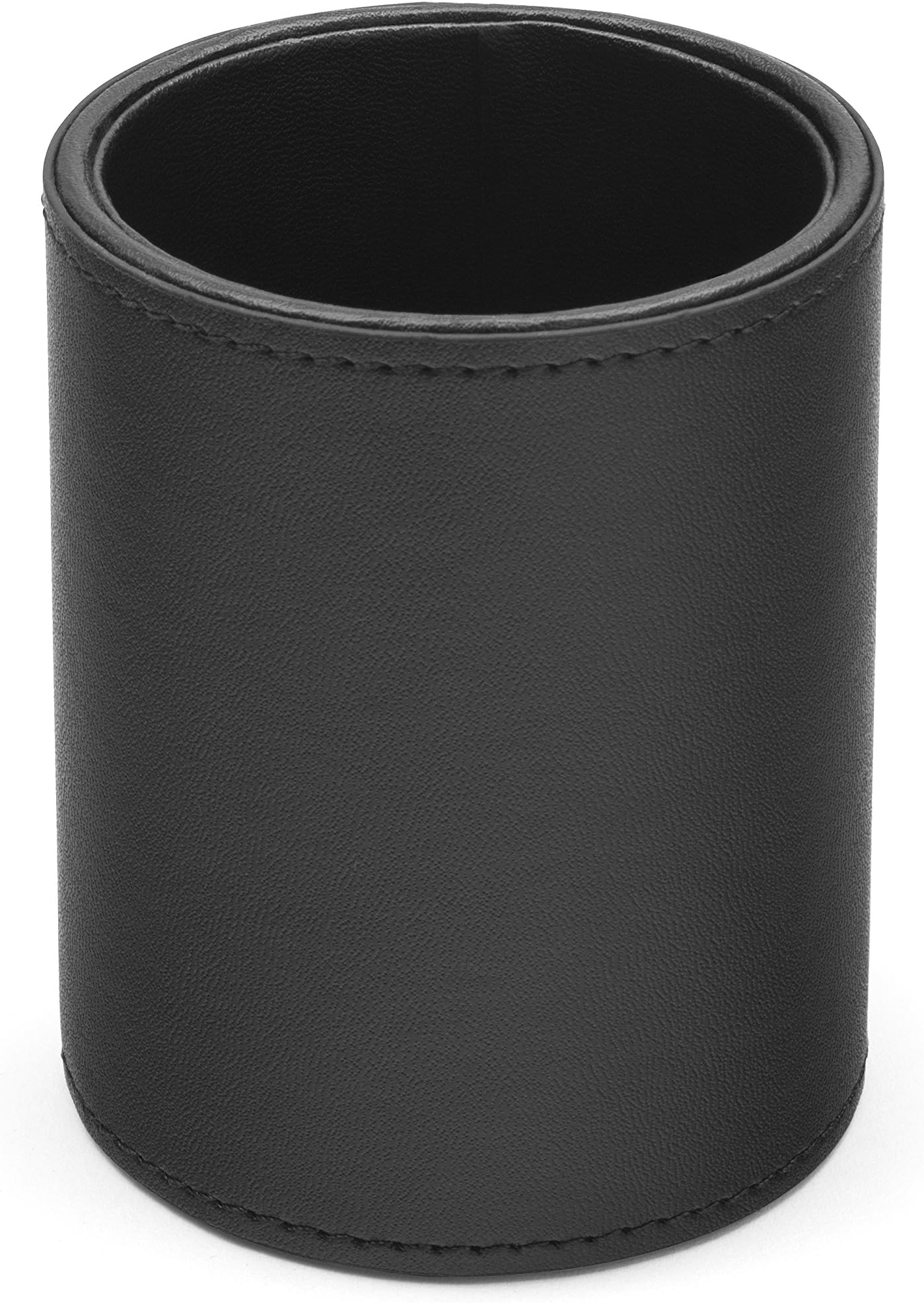 OSCO Black Faux Leather Pen Pot | Pencil Holder | Desk Tidy | Office Organiser | Makeup Storage | Cosmetics Display | H10.5 x W8.7 x D8.7 cm |