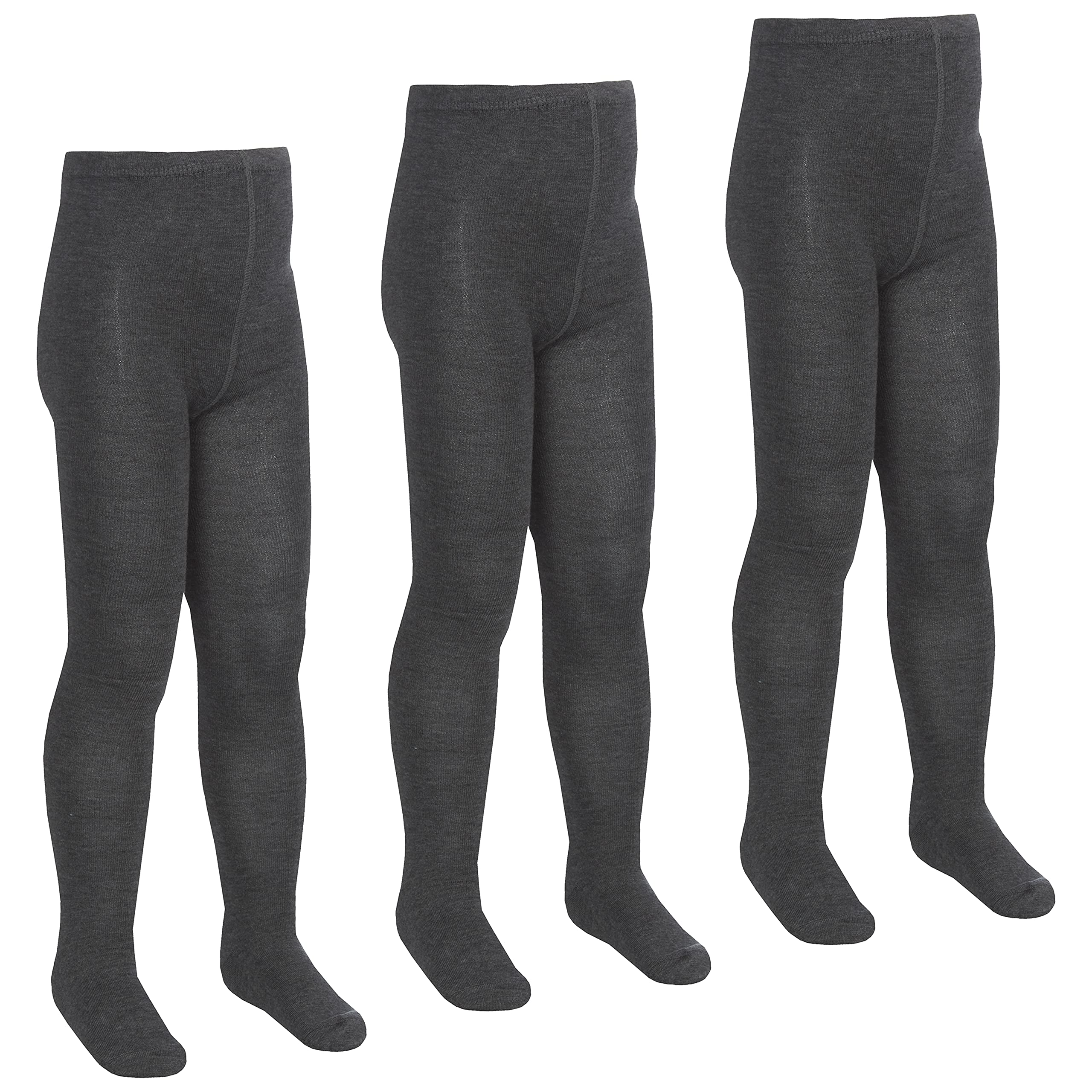 Metzuyan Girls Grey - 3 Pairs 3 Pairs Kids Solid Plain Tights Cotton Rich School Uniform Tights Grey 2-3 Years