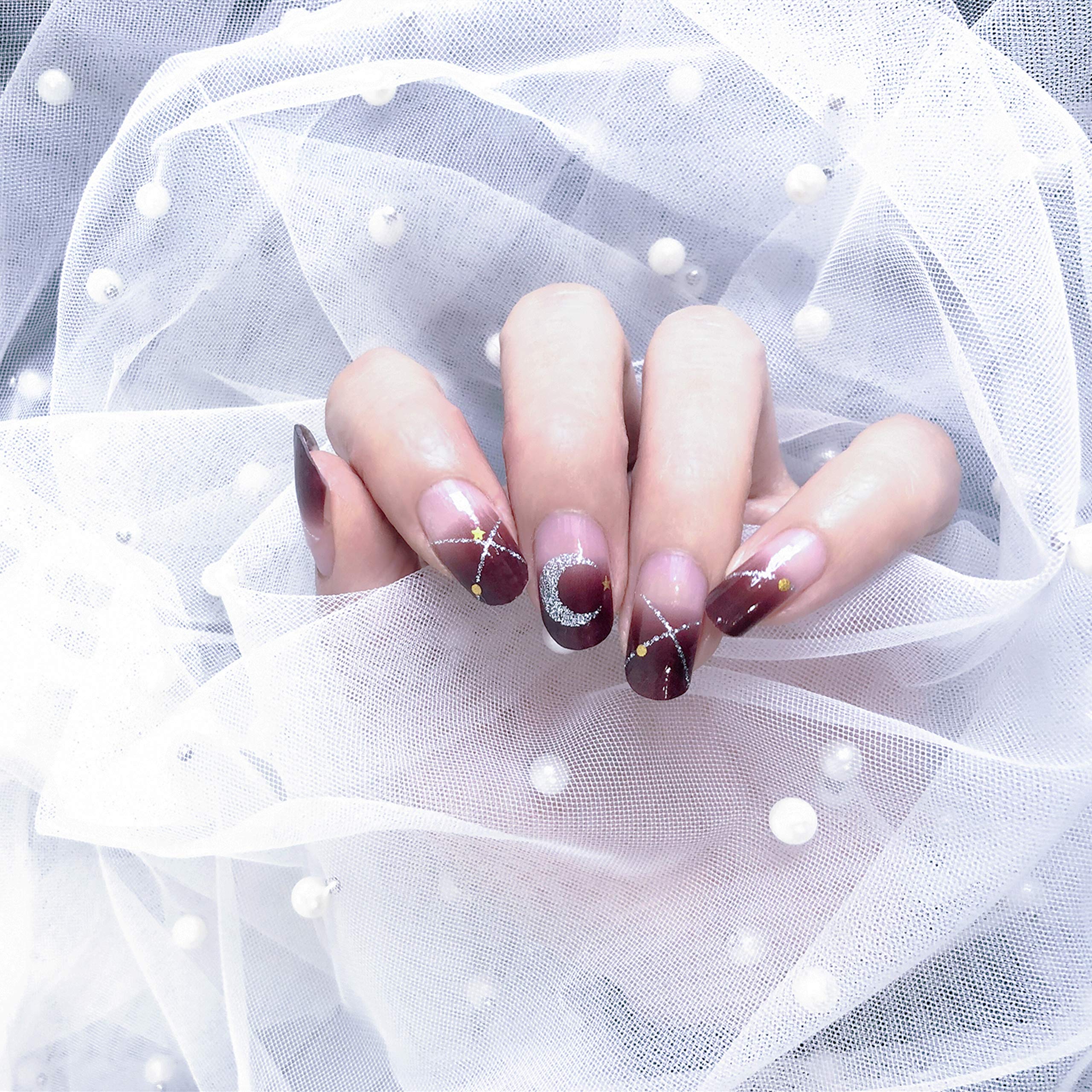 LIHI Color Lab 2019 Summer 22PCS Adhesion Nail Art Transfer Decals Sticker Moon & Star Series DIY Nail Polish Strips ,Nail Wraps, 100% Real Nail Polish Applique for Manicure, S00803 Moon & Star